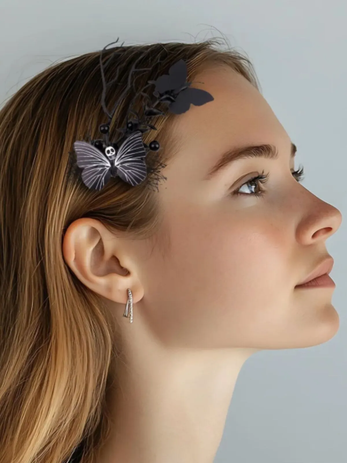 Halloween 1pc Butterfly Dry Branch Side Decoration Mesh Claw Party Costume Hair Clip , 1 of 3