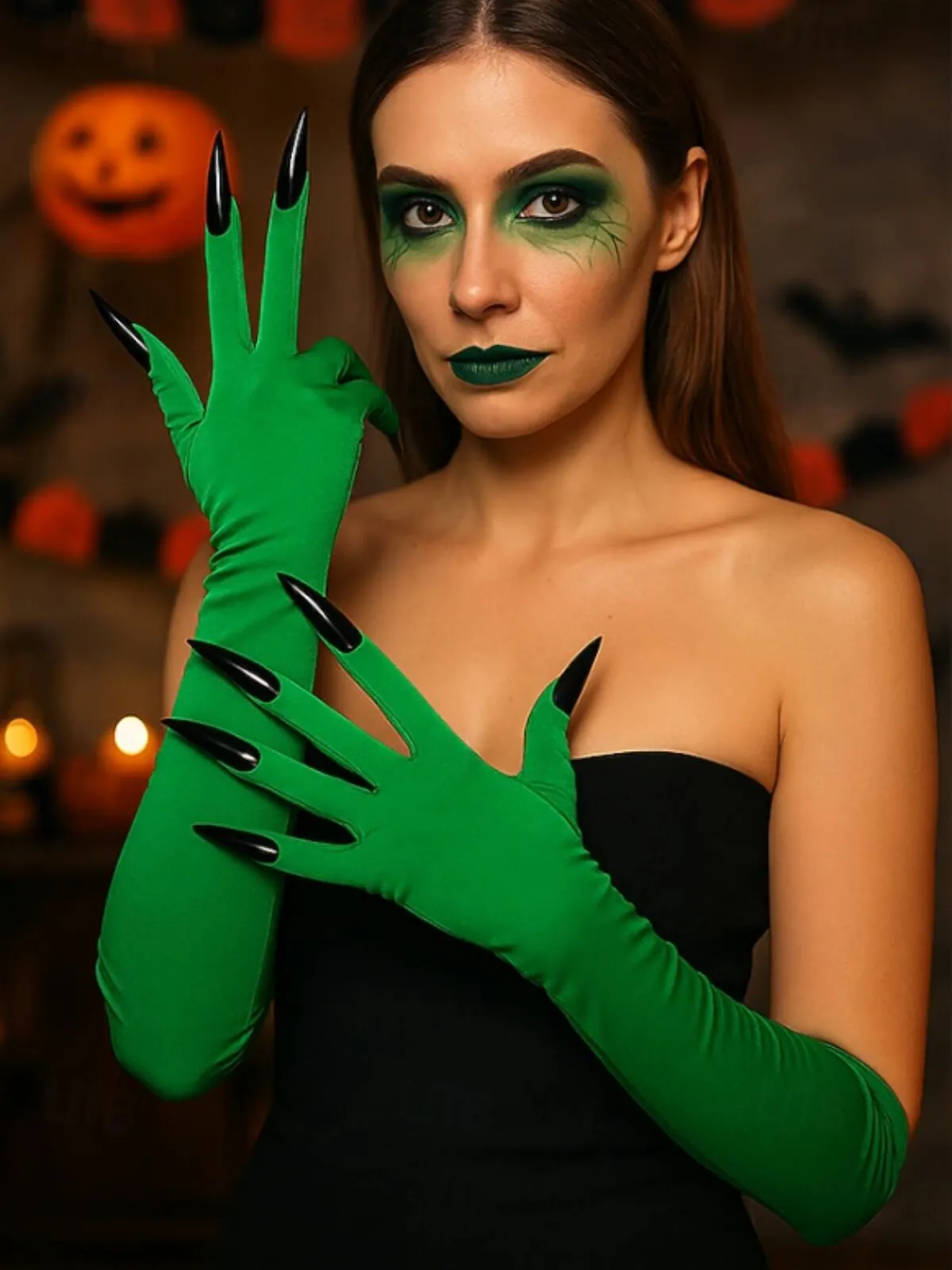 1pc Faux Nail Design Halloween Spooky Cosplay Costume Accessory for Parties and Events Claw  Long Gloves, 1 of 4