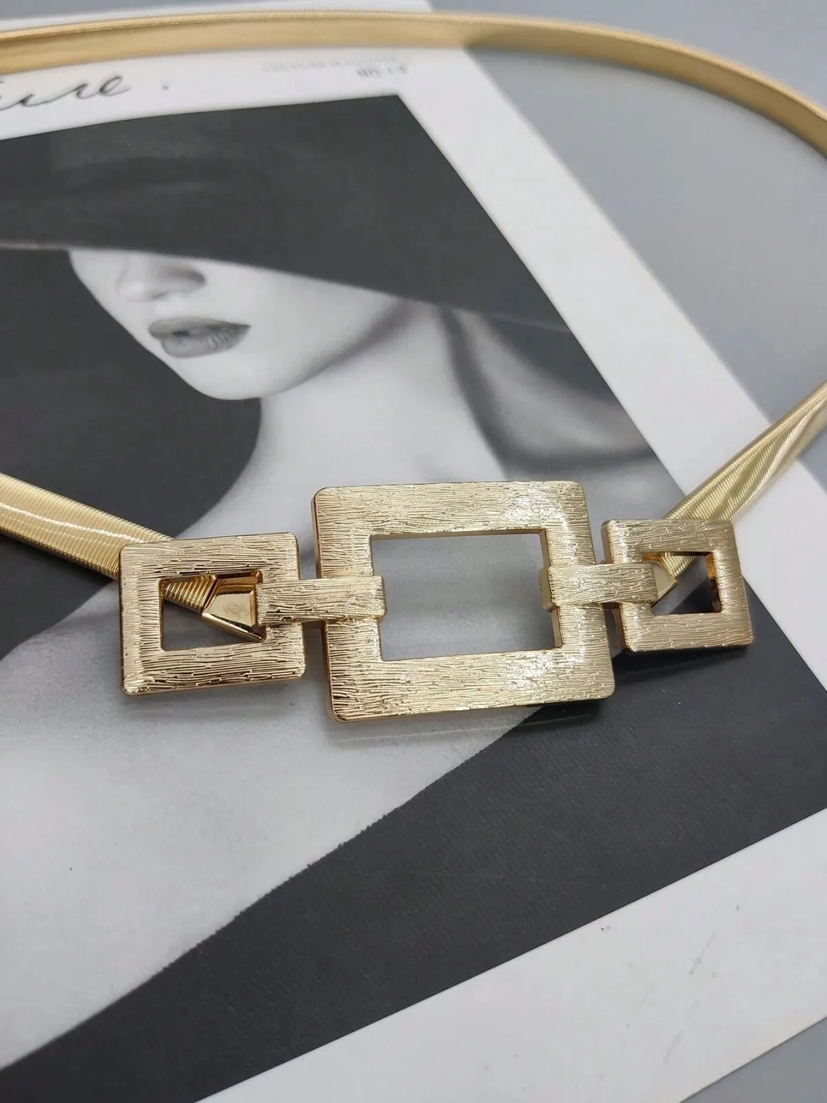 Elegant Style 1pc Rectangular Buckle Alloy Waist Chain, 3 of 5