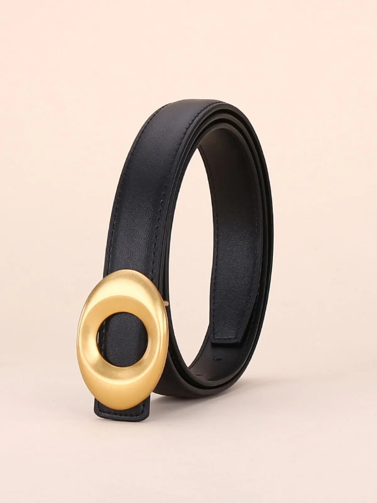 1PC Basic Oval Buckle Casual Leather Belt, 1 of 2