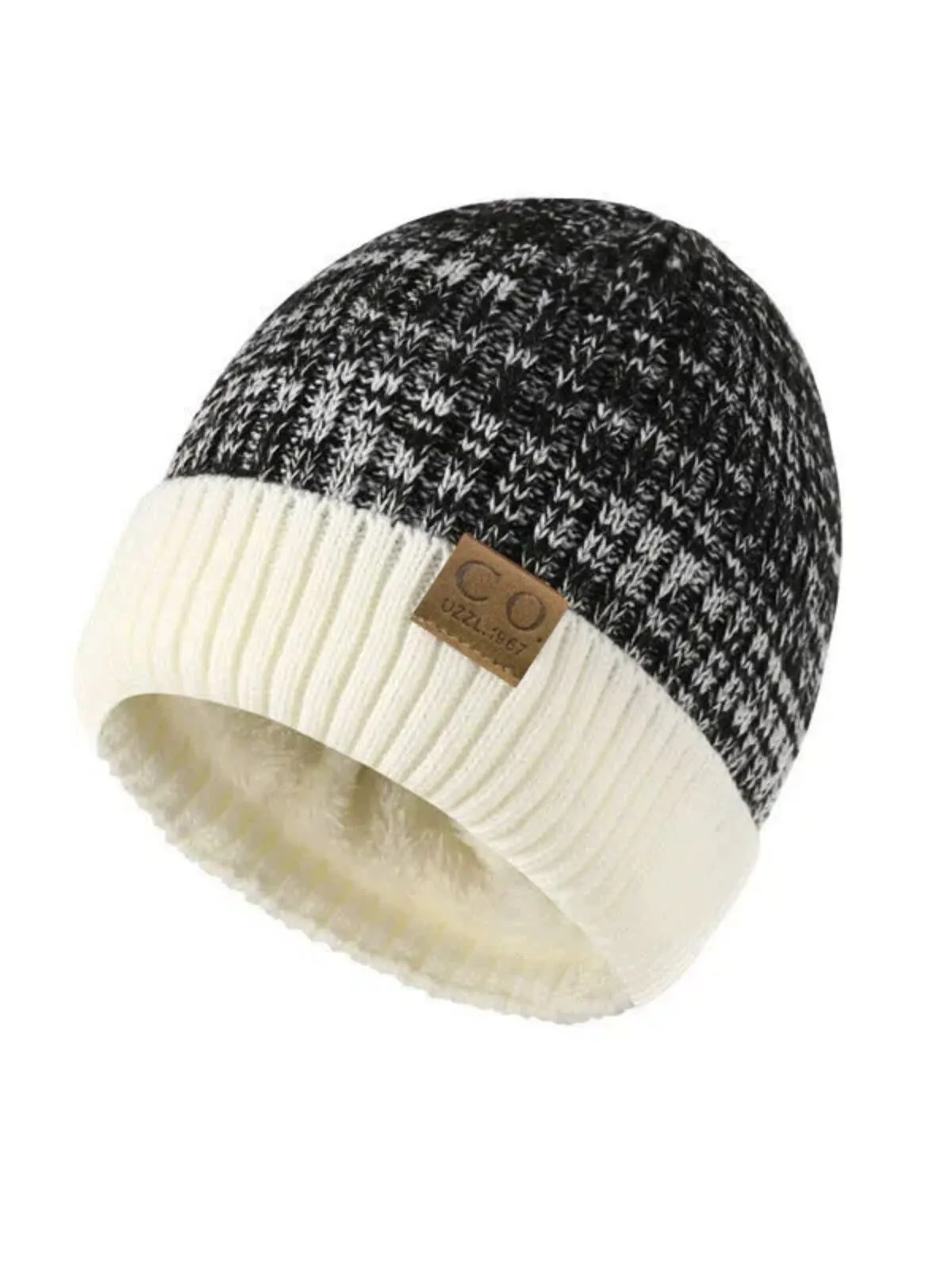 New Unisex Two-Tone Winter Hats Add Fur Lined Men And Women Fashion Warm Beanie Cap Casual Winter Knitted Hats, 1 of 2