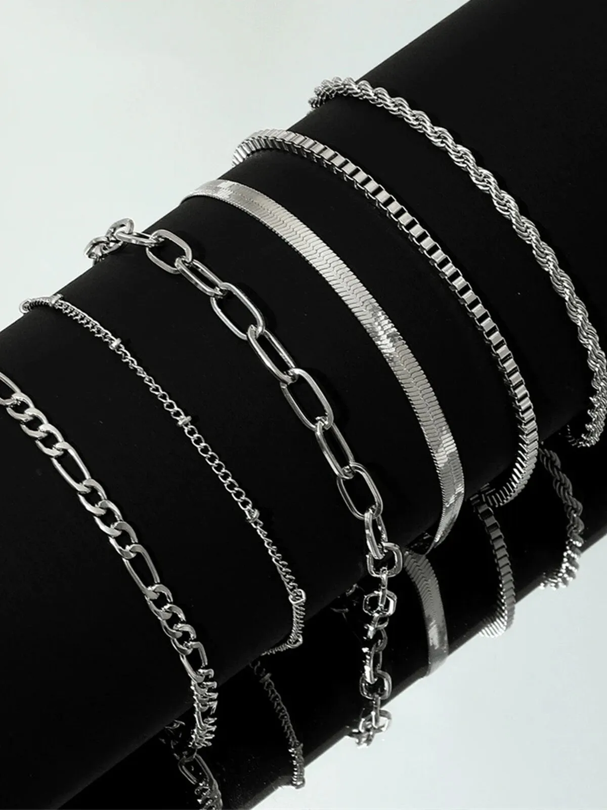 Casual Style 5pcs Solid Metal Button Alloy Bracelets, 2 of 6