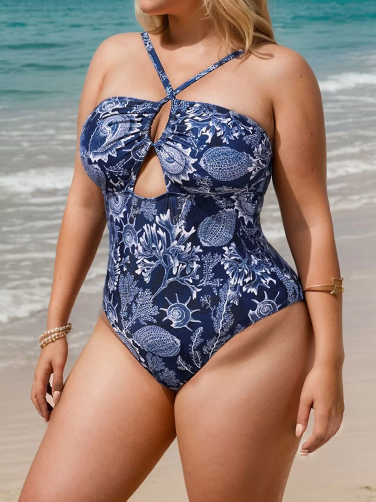 Plus Size Plants Cut Out High Rise One-piece, 4 of 7