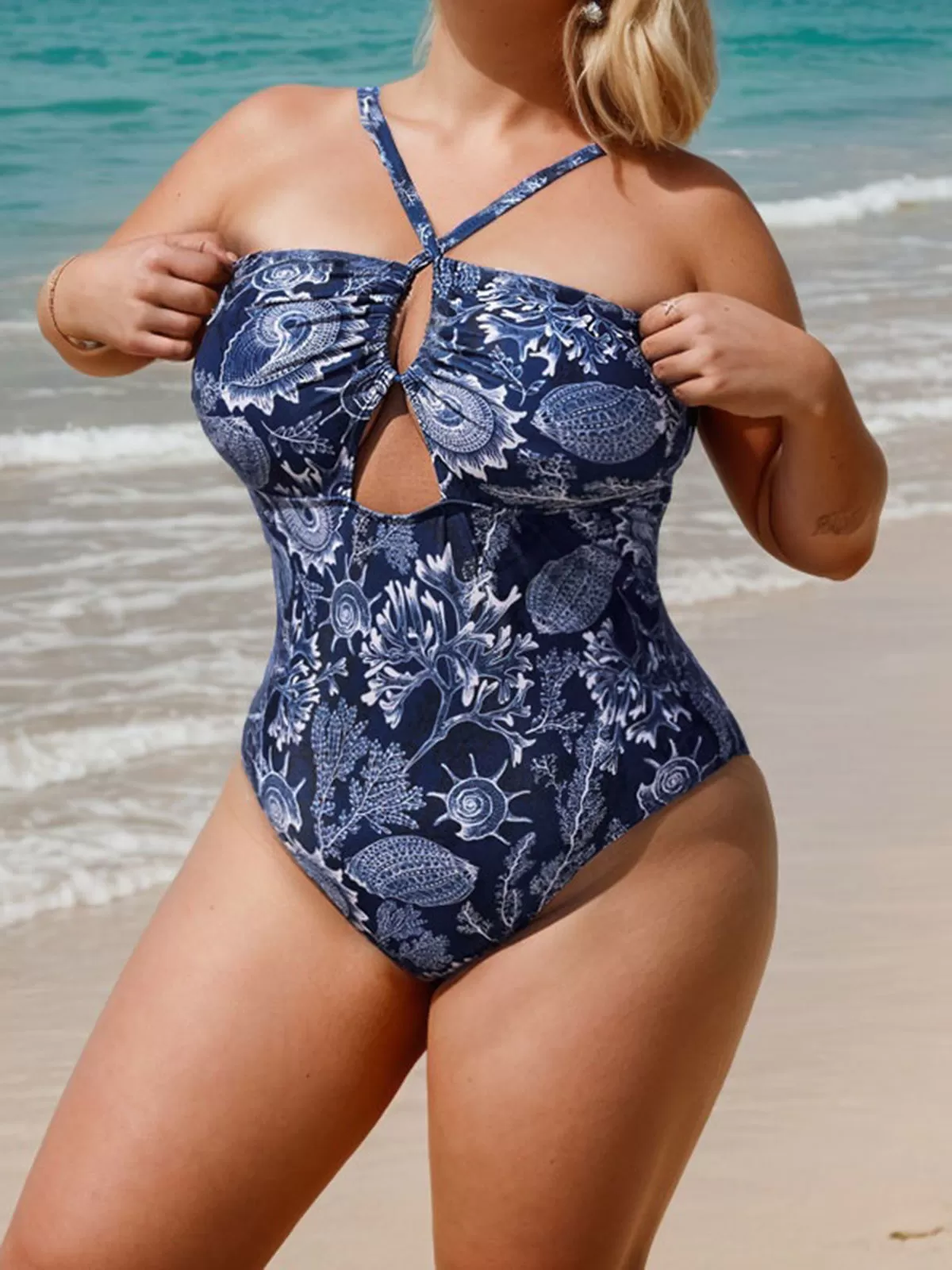 Plus Size Plants Cut Out High Rise One-piece, 5 of 7