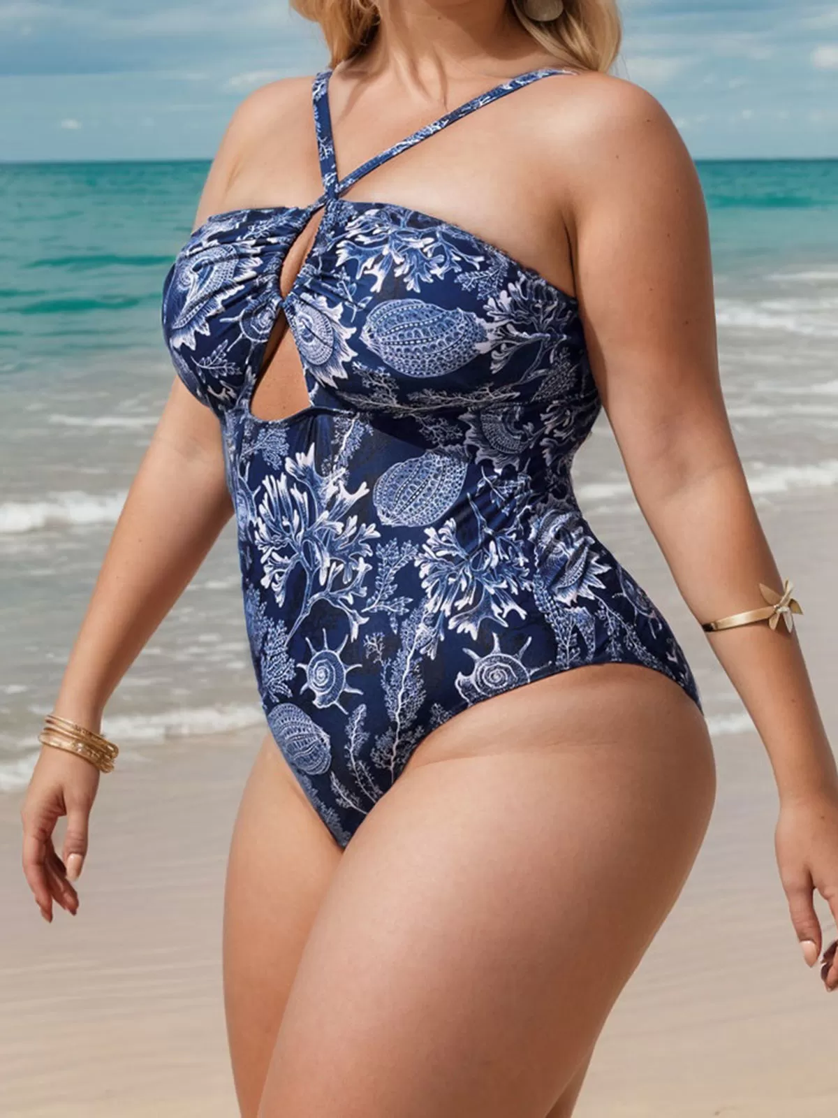 Plus Size Plants Cut Out High Rise One-piece, 7 of 7