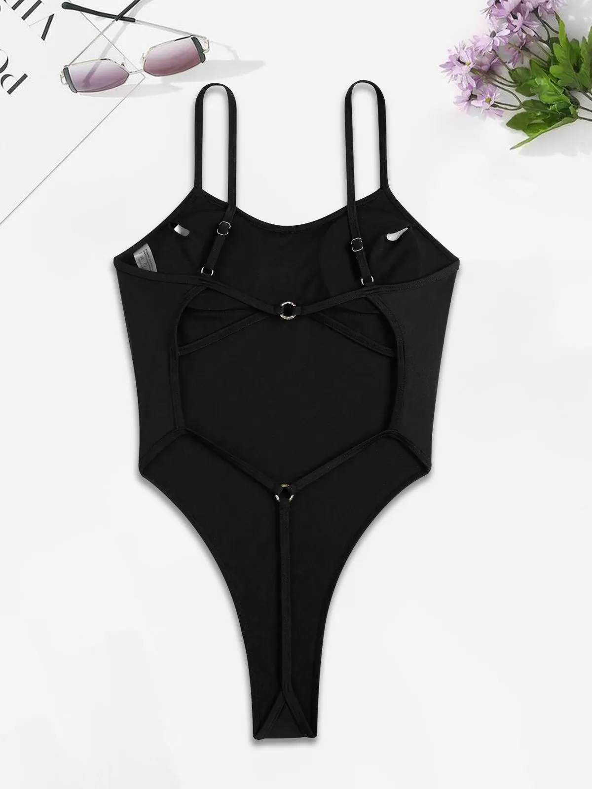 Solid Ring High Rise Spaghetti Strap One-piece, 4 of 4