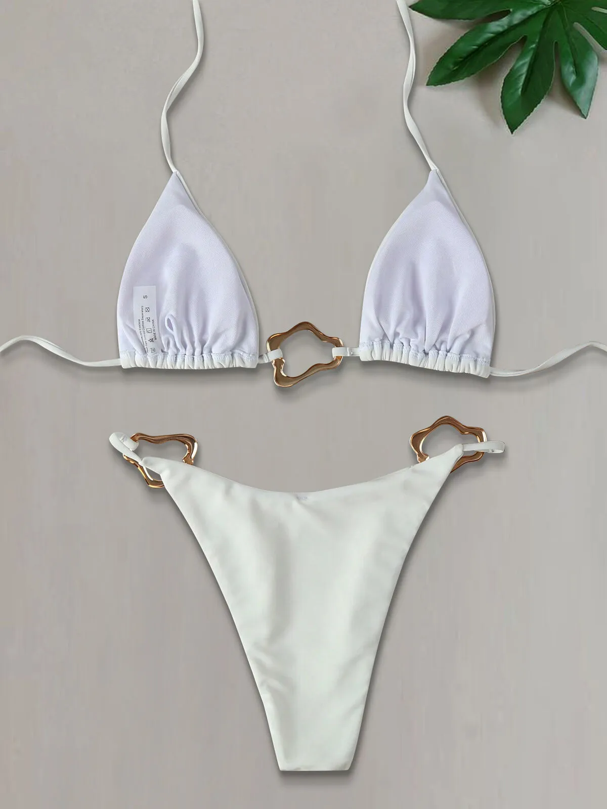 Solid 3D Medium Rise Spaghetti Strap Bikini, 2 of 5