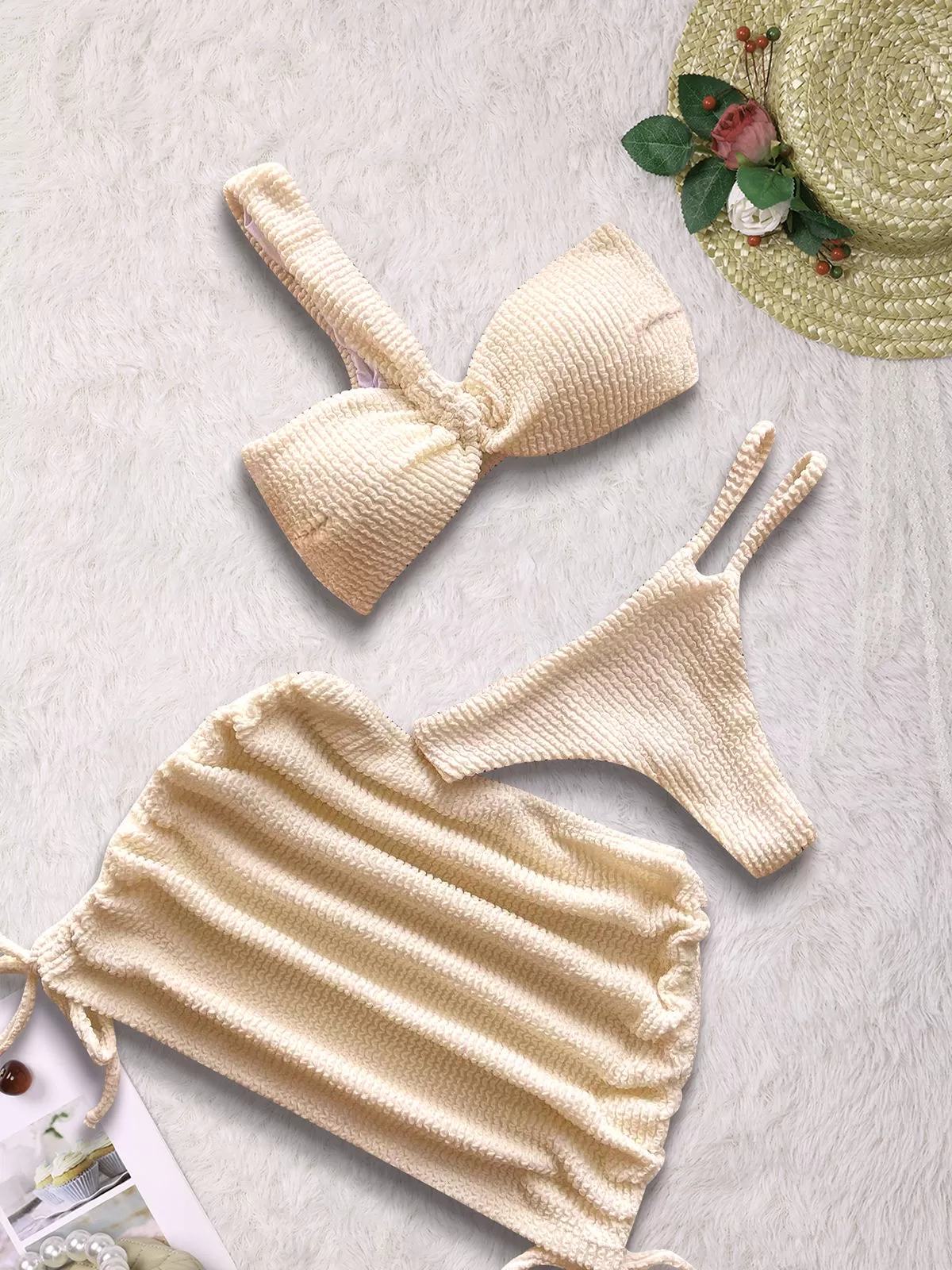 Solid Cut Out High Rise Bikini Sets, 1 of 10