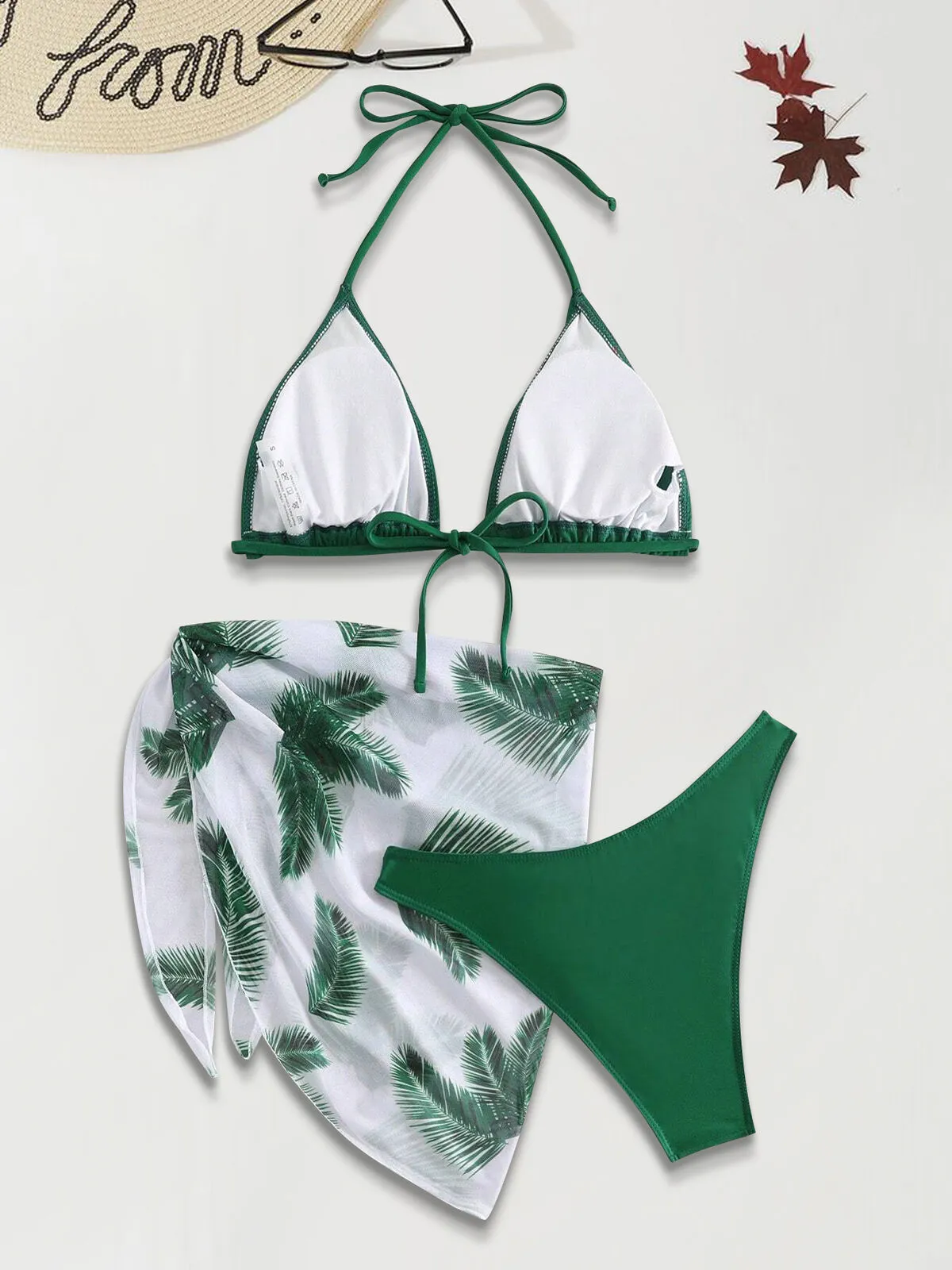 Leaff Print Backless Low Rise Bikini Sets, 2 of 5