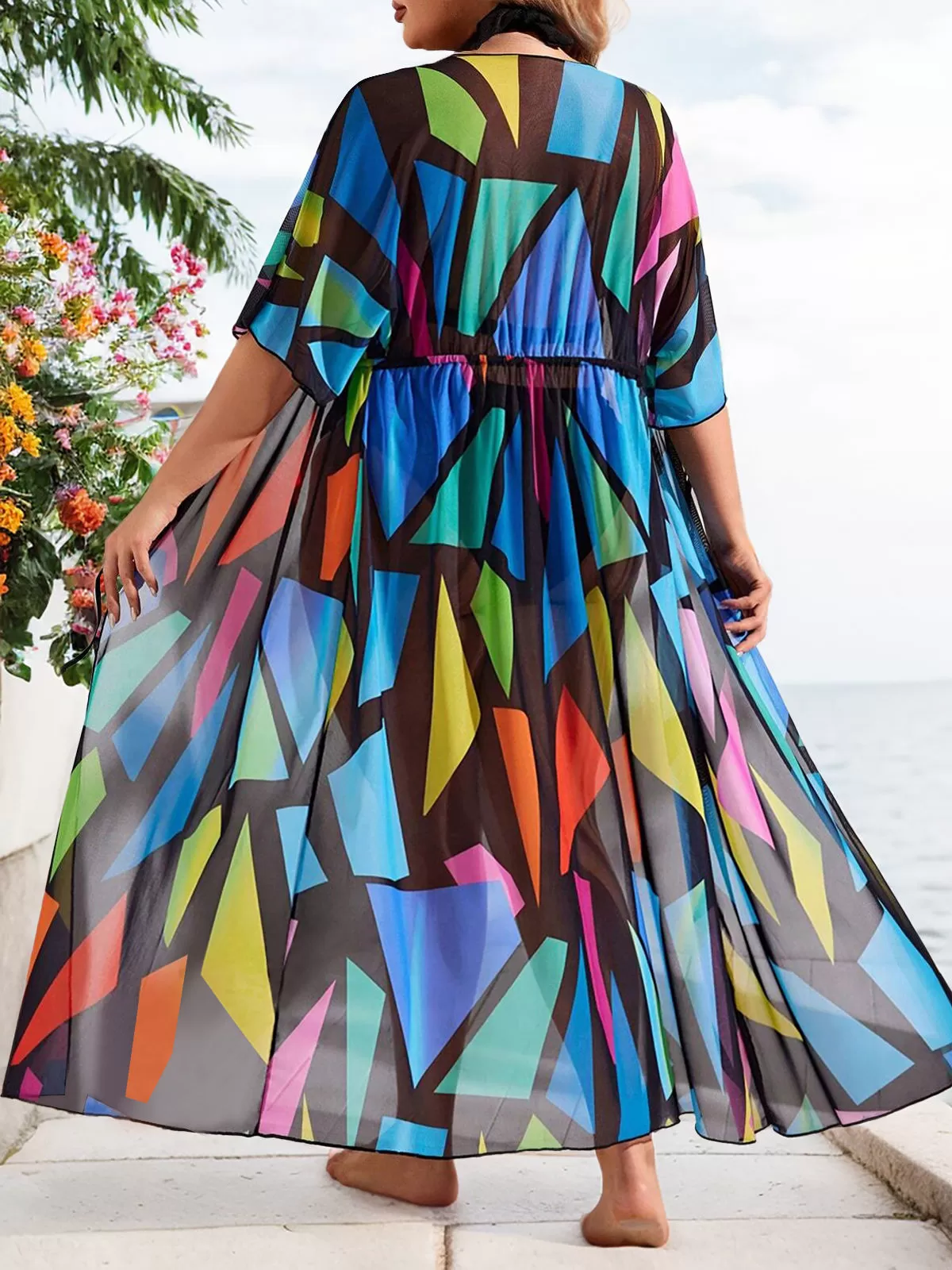 Plus Size All Over Print Knot Medium Rise Cover Up, 2 of 5