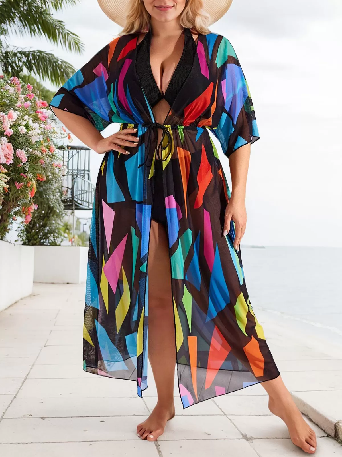 Plus Size All Over Print Knot Medium Rise Cover Up, 4 of 5