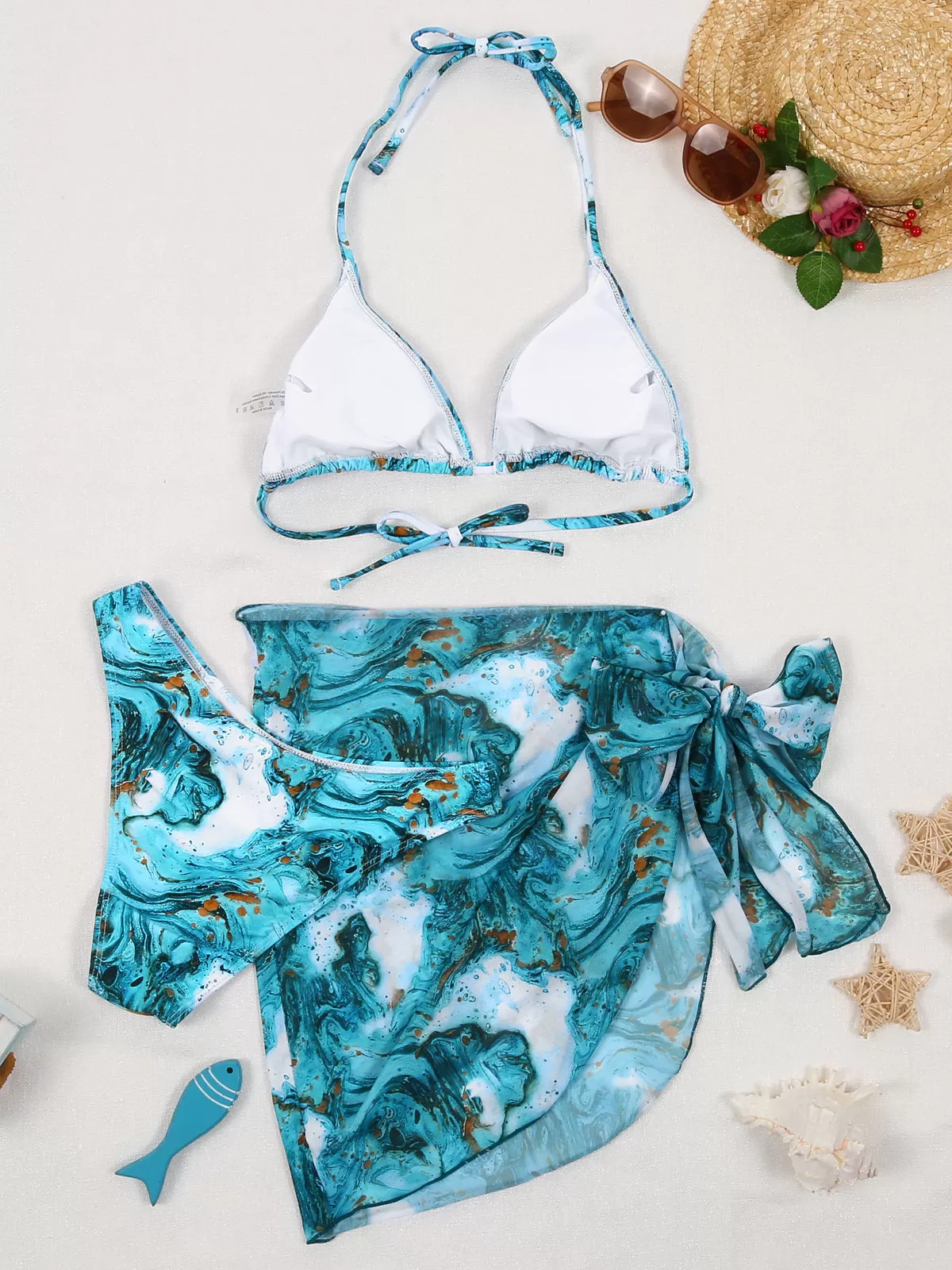 Marble Print Lace-up High Rise Bikini Sets, 2 of 6