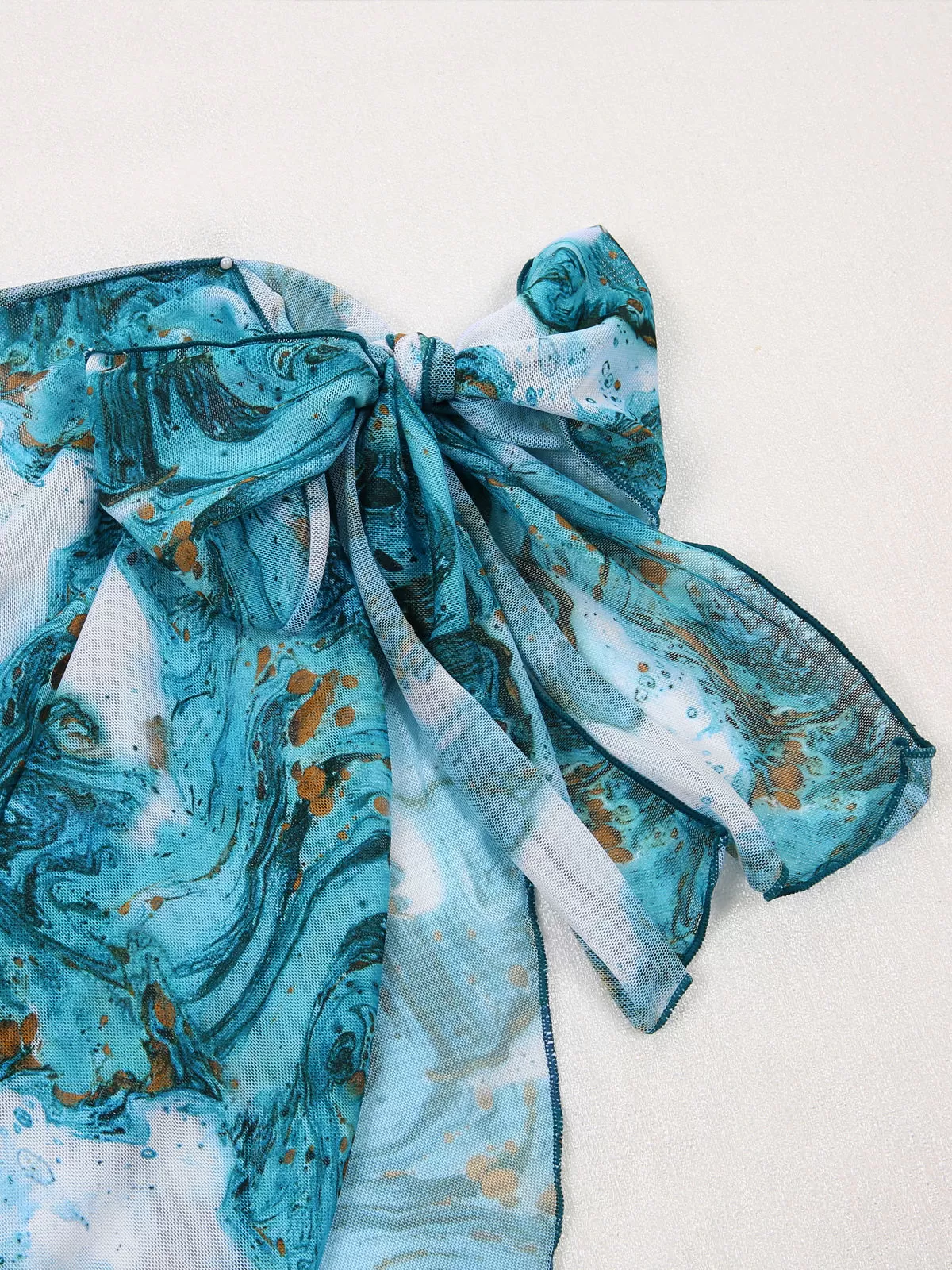 Marble Print Lace-up High Rise Bikini Sets, 4 of 6