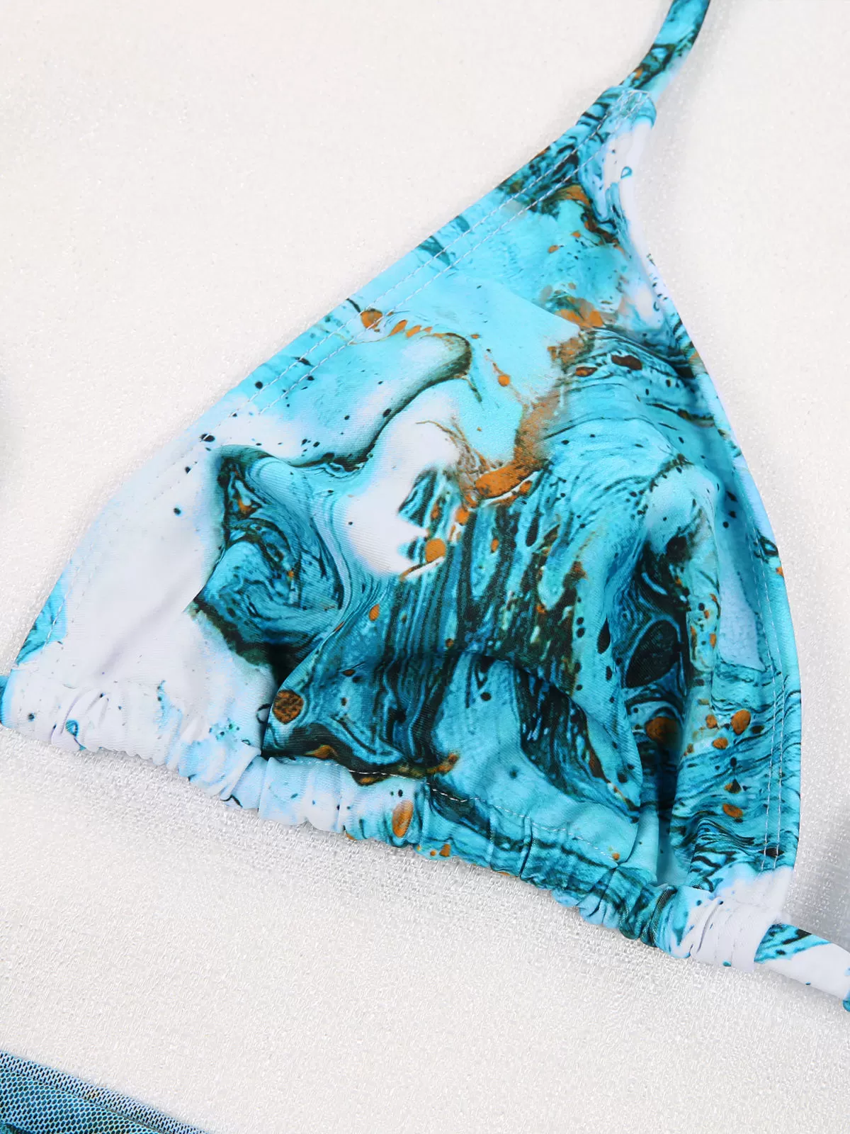 Marble Print Lace-up High Rise Bikini Sets, 5 of 6