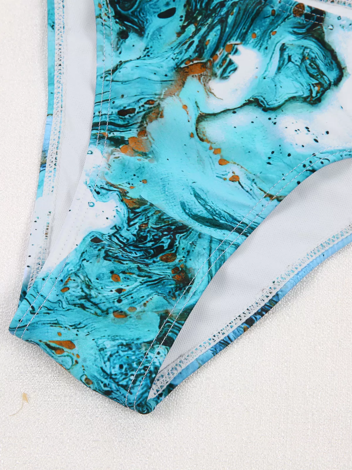 Marble Print Lace-up High Rise Bikini Sets, 6 of 6