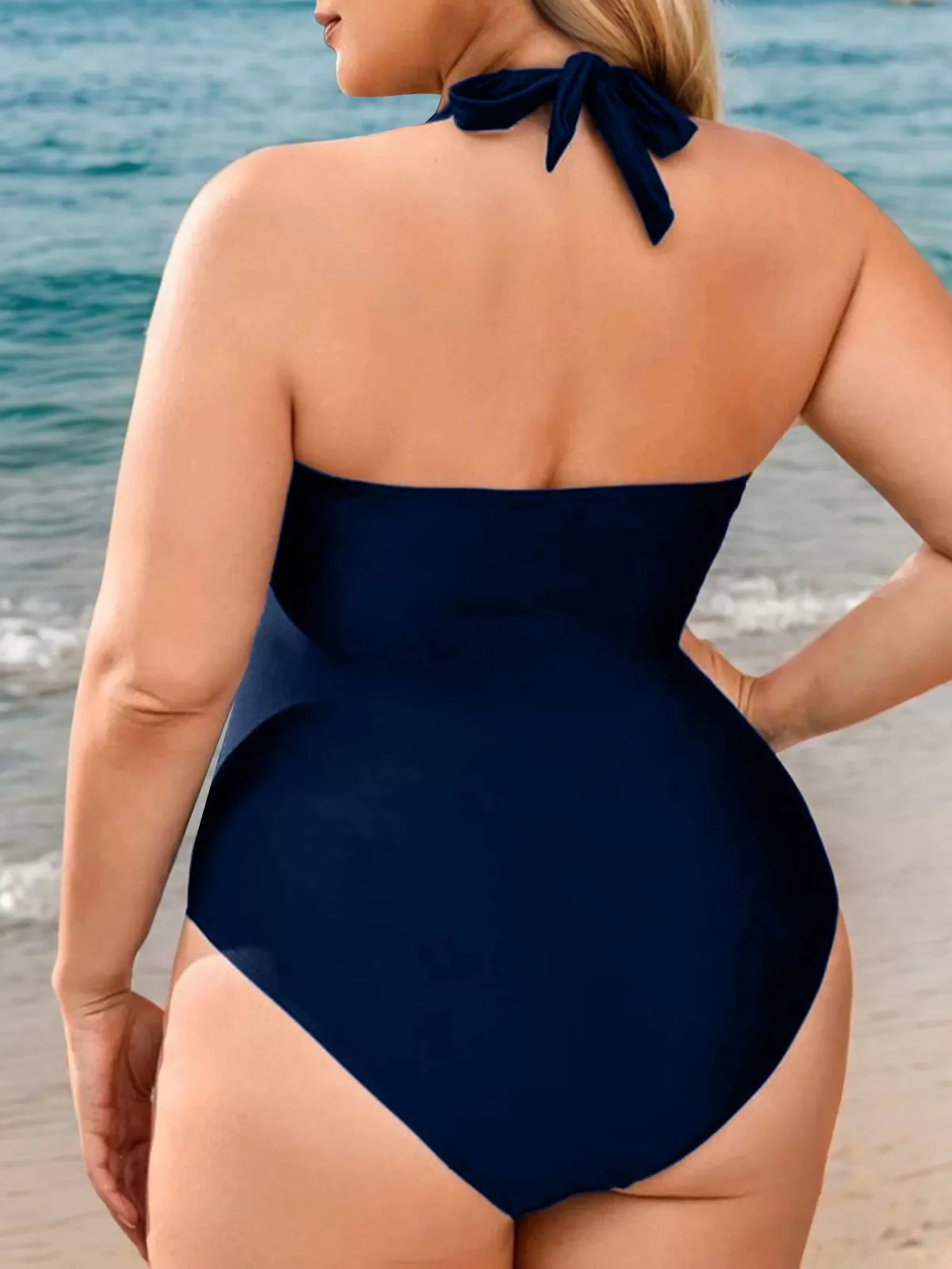 Plus Size Solid Medium Rise Deep V Neck One-piece, 2 of 5