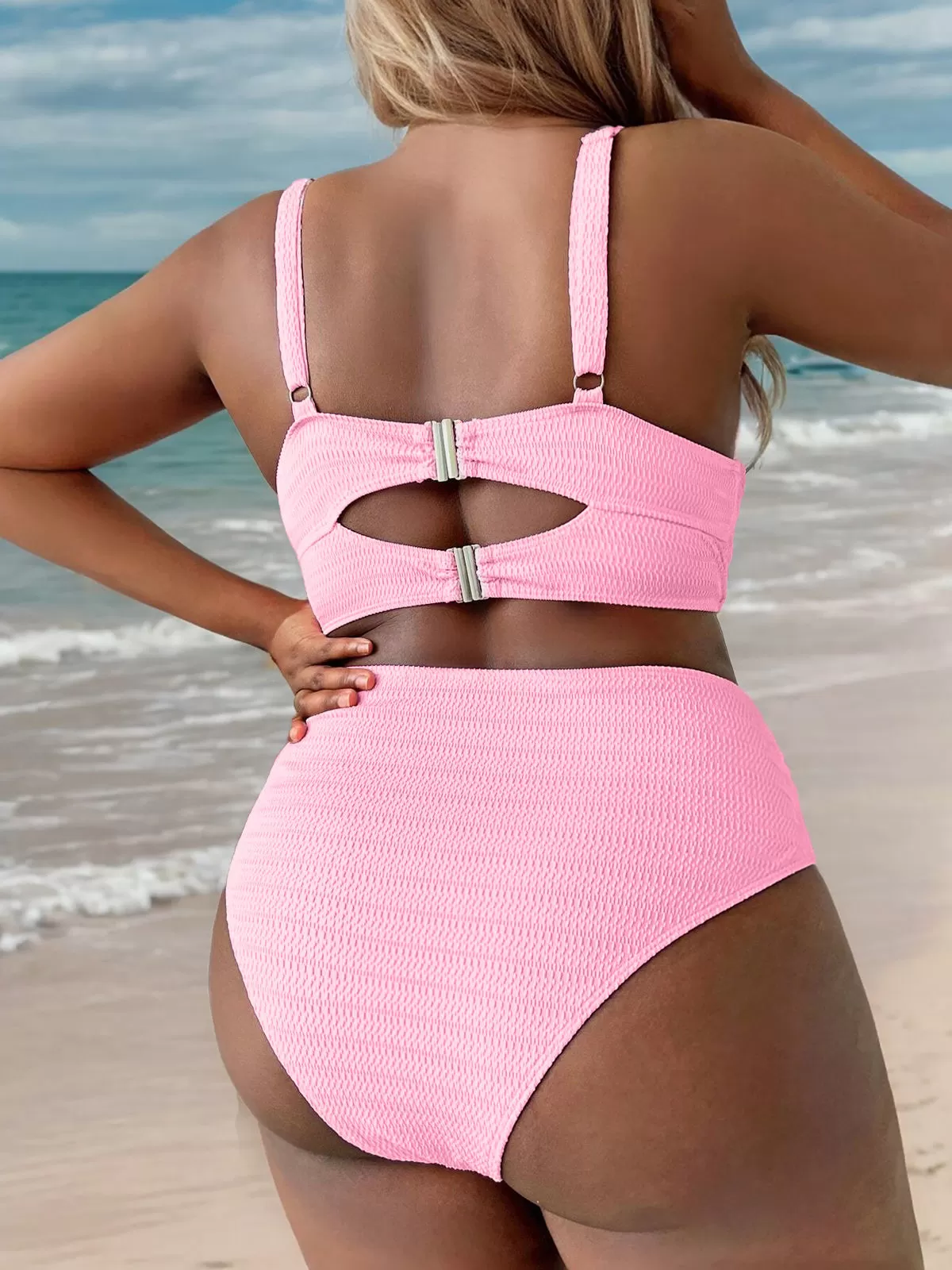 Plus Size Solid Wrinkle Medium Rise Bikini, 2 of 5