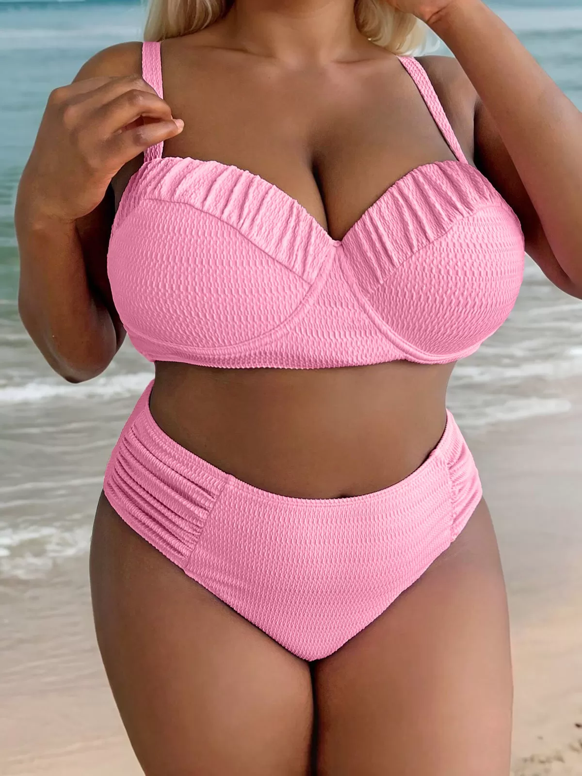 Plus Size Solid Wrinkle Medium Rise Bikini, 4 of 5