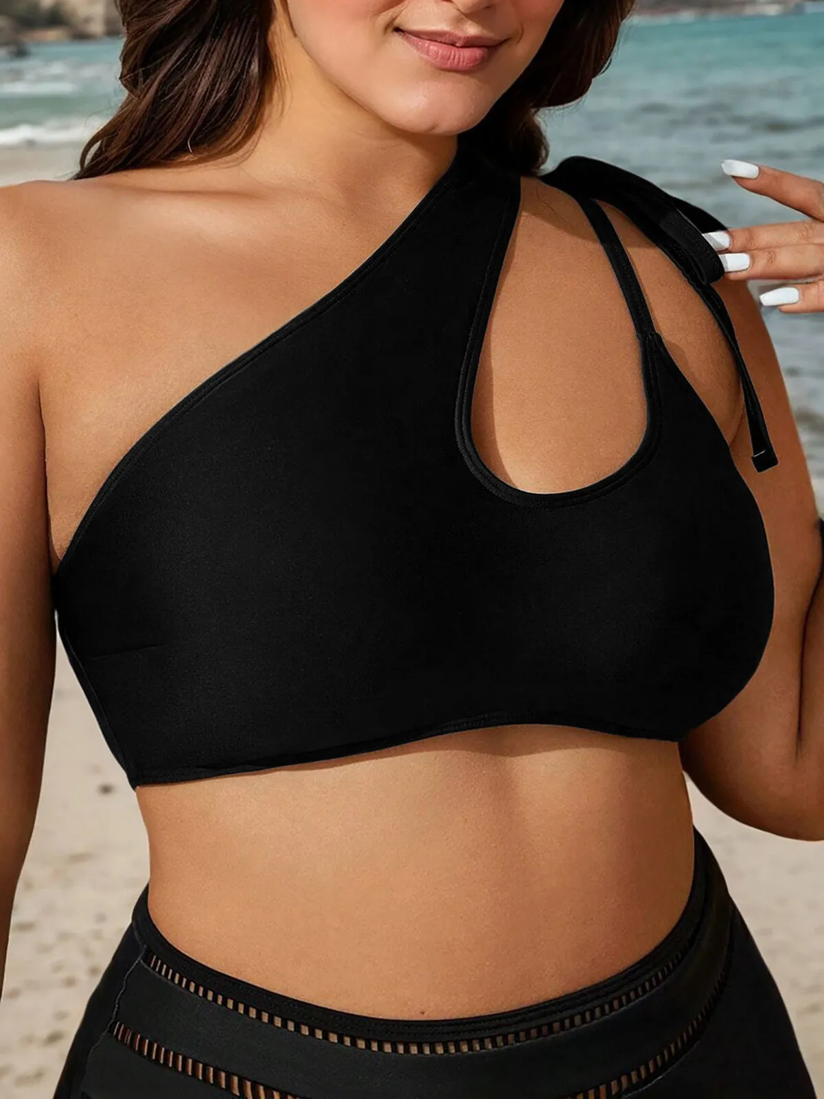 Plus Size Solid Knot Swim Top, 3 of 5