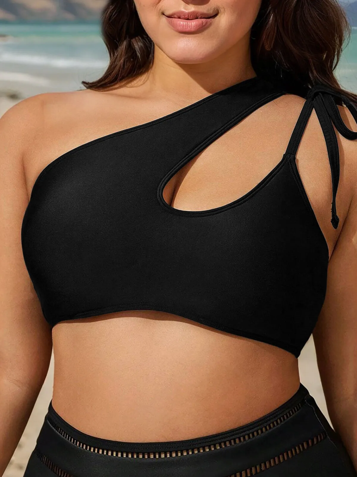 Plus Size Solid Knot Swim Top, 4 of 5