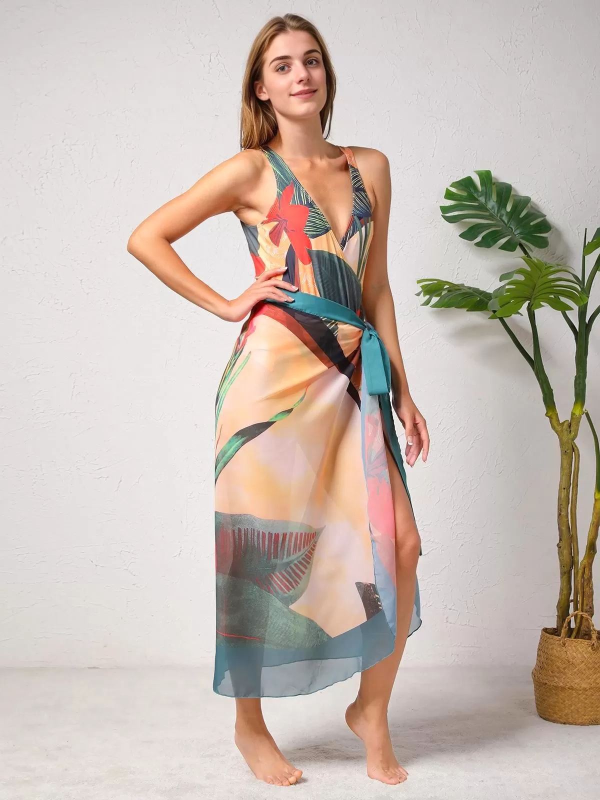 Plants V-neck High Rise One-piece, 3 of 5