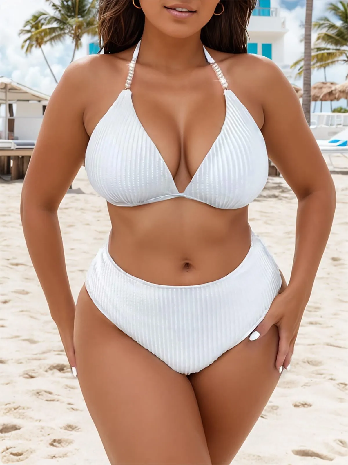 Plus Size Solid Lace-up Bikini Sets, 5 of 5