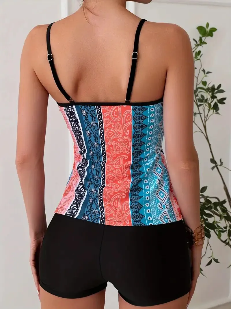 Bohemian Spaghetti Strap Wireless Bra Tankini, 2 of 5