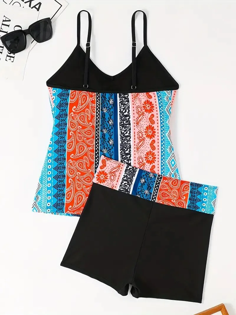 Bohemian Spaghetti Strap Wireless Bra Tankini, 4 of 5