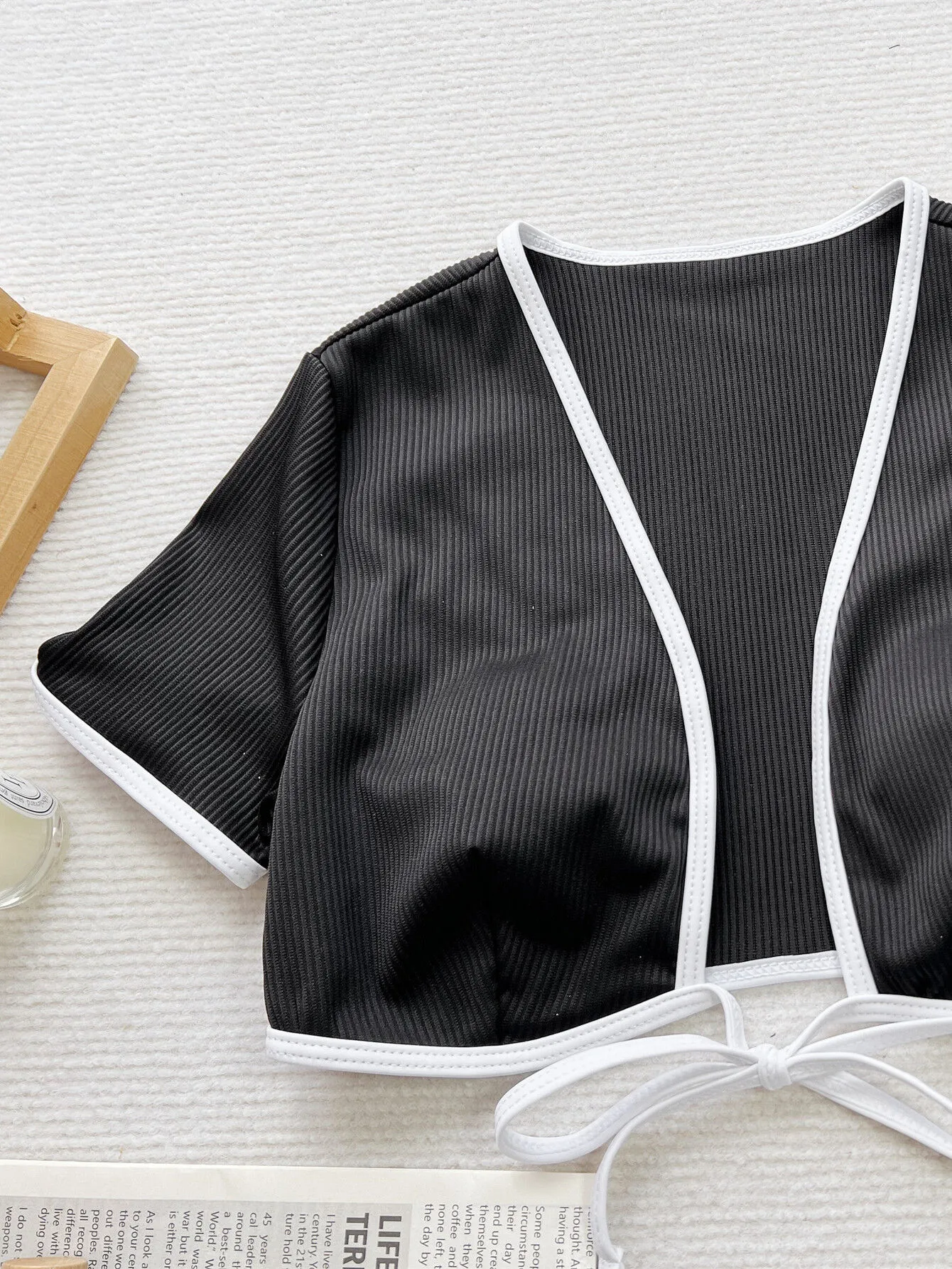 Solid Lace-up Low Rise Regular Sleeve Bikini , 5 of 5