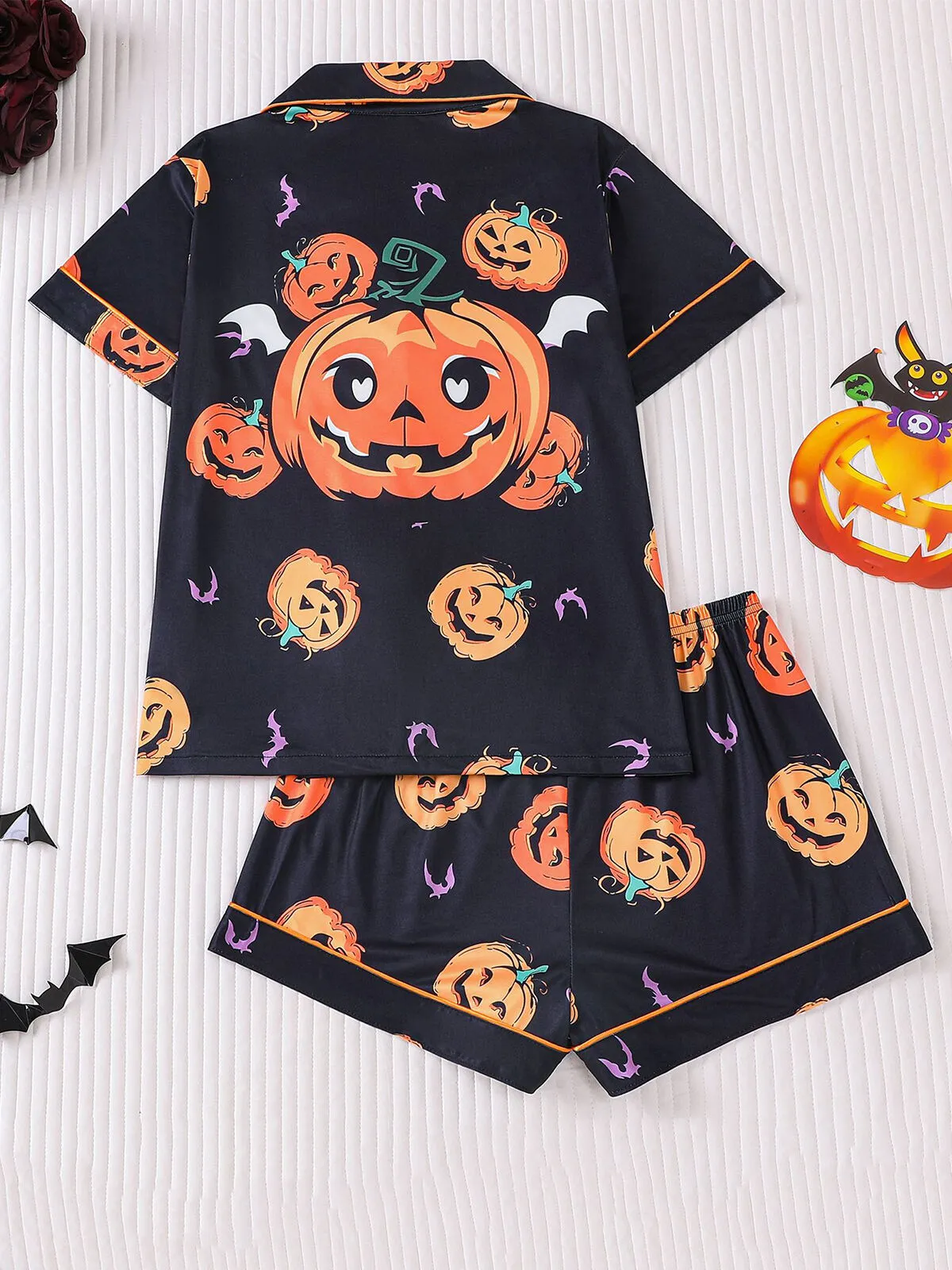 Halloween Women's Sleepwear Set, Soft Button Front Shirt & Elastic Shorts, 2 of 6