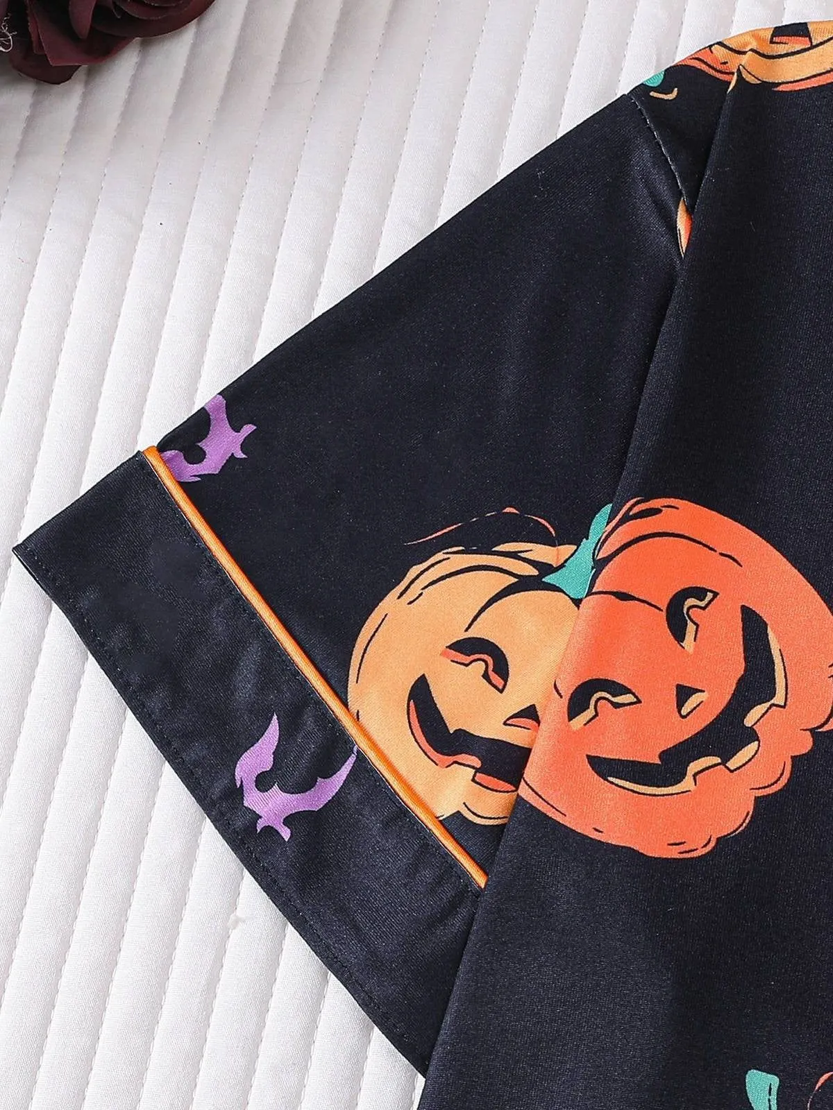 Halloween Women's Sleepwear Set, Soft Button Front Shirt & Elastic Shorts, 4 of 6