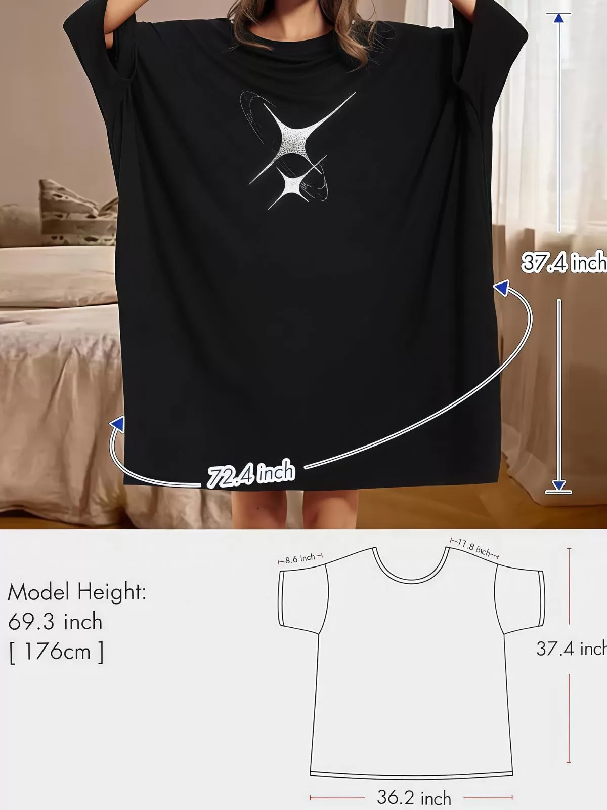 Plus Size 1pc Star Comfortable Long Sleeves Nightgown With Pocket, 5 of 6