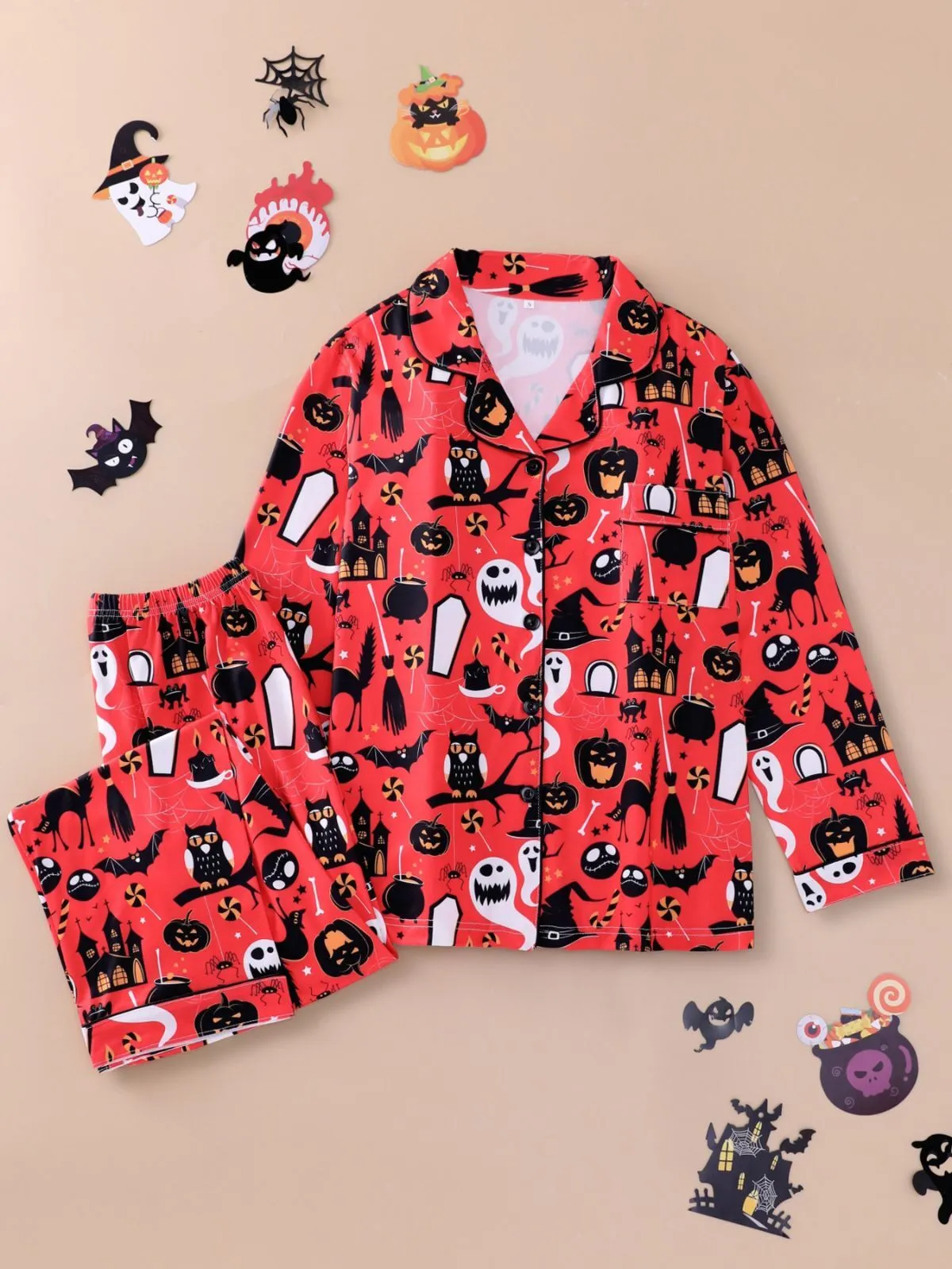 2pcs Halloween Owl Bat Print Pajama Pants Set, 1 of 8