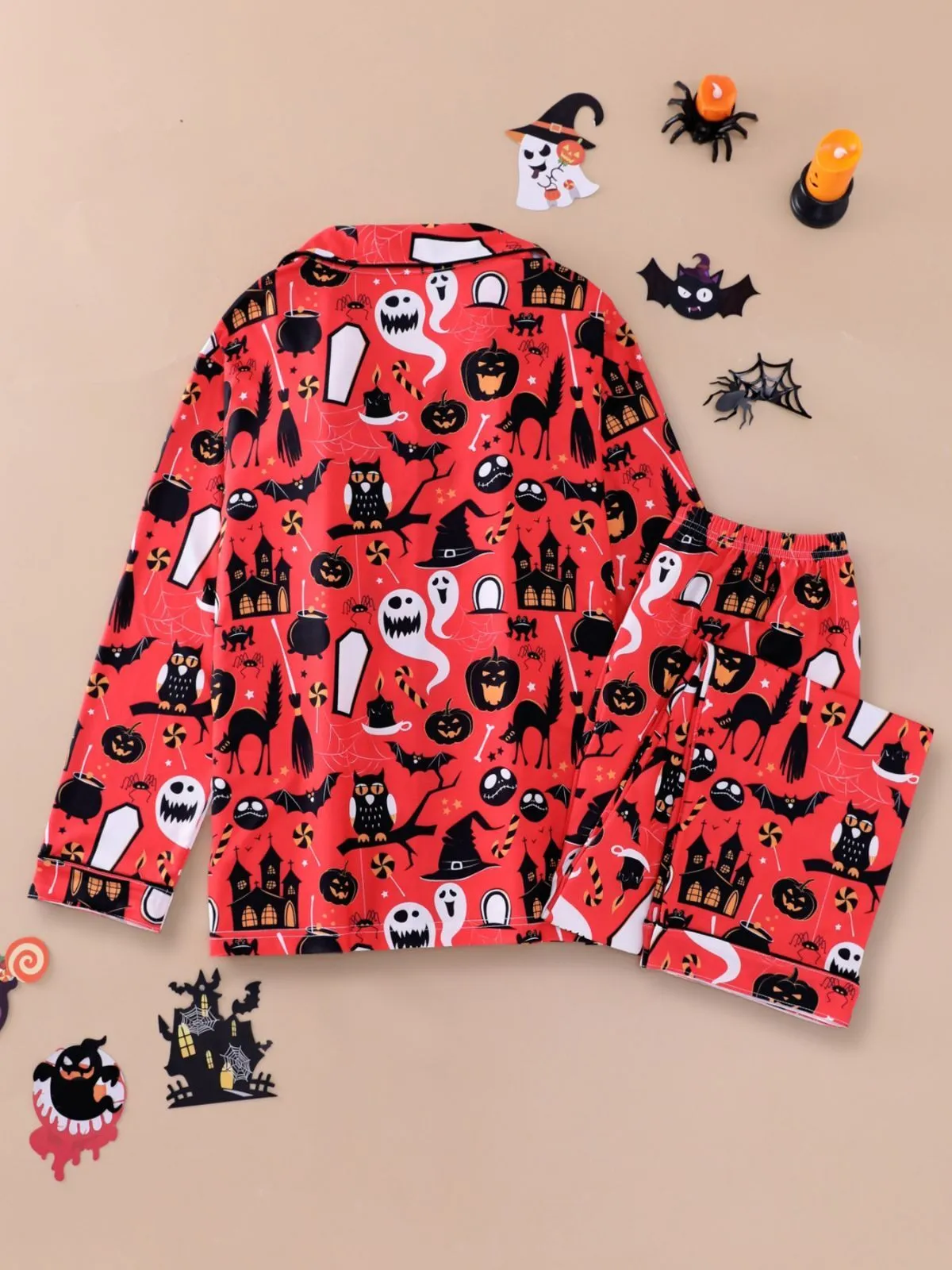 2pcs Halloween Owl Bat Print Pajama Pants Set, 2 of 8