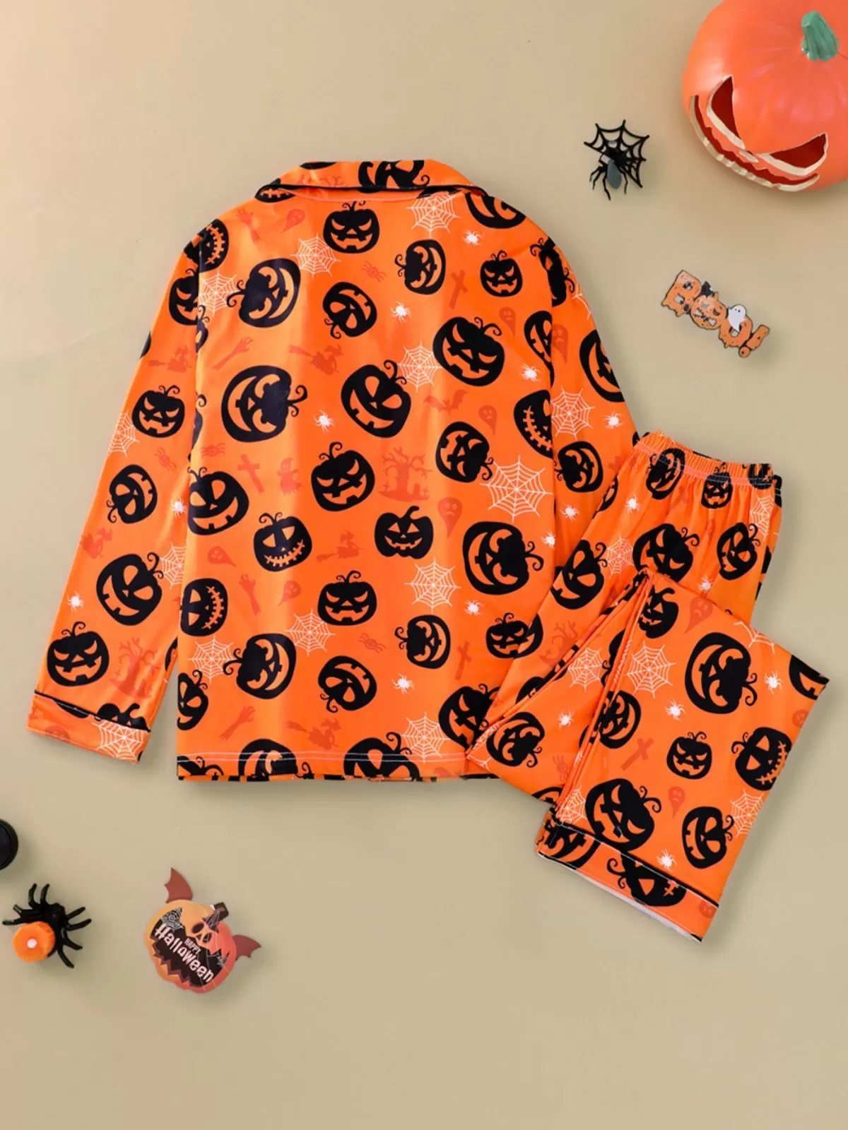 2pcs Halloween Funny Pumpkin Print Pajama Pants Set, 3 of 9