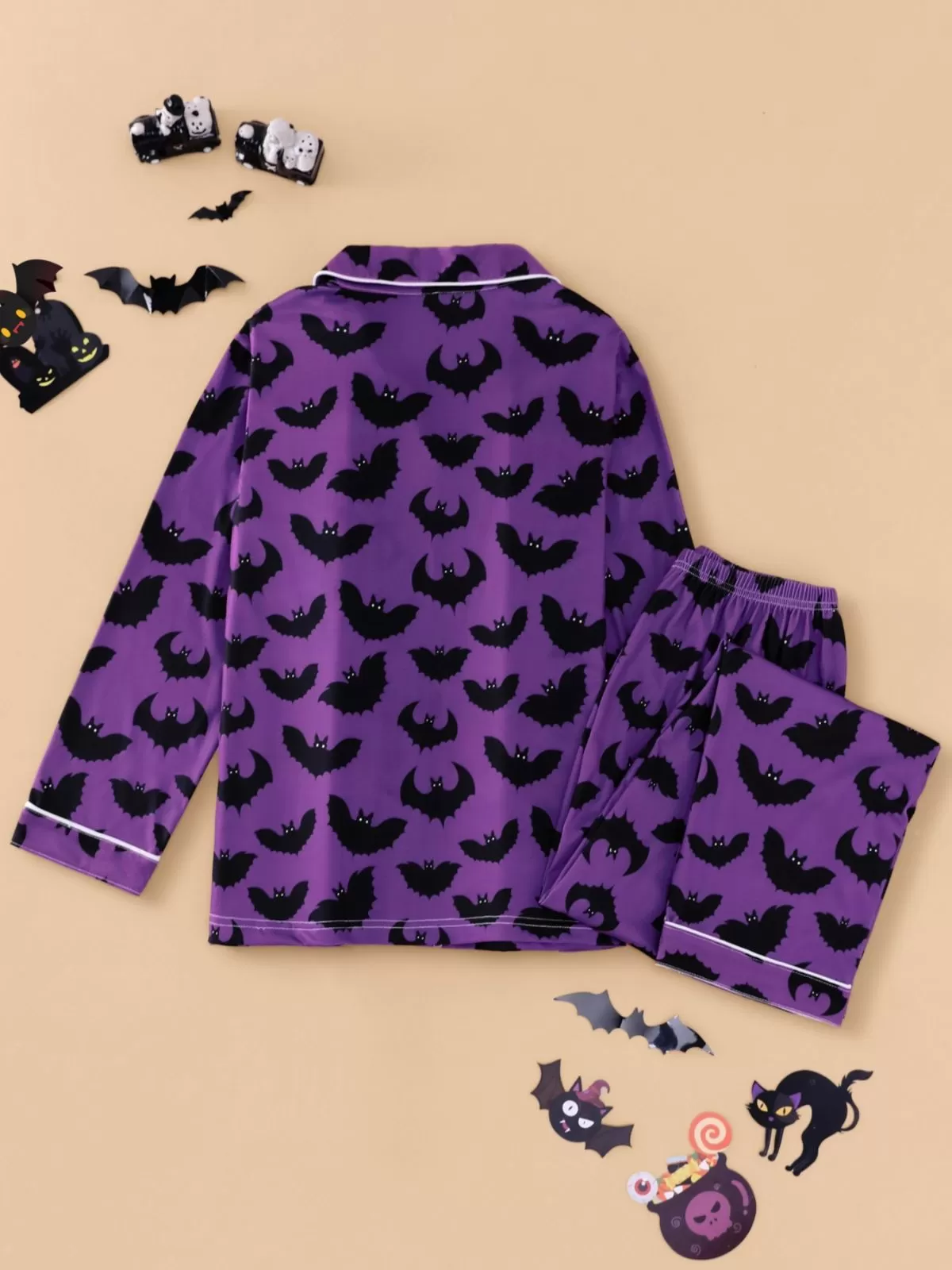 2pcs Halloween Bat Print Pajama Pants Set, 3 of 9