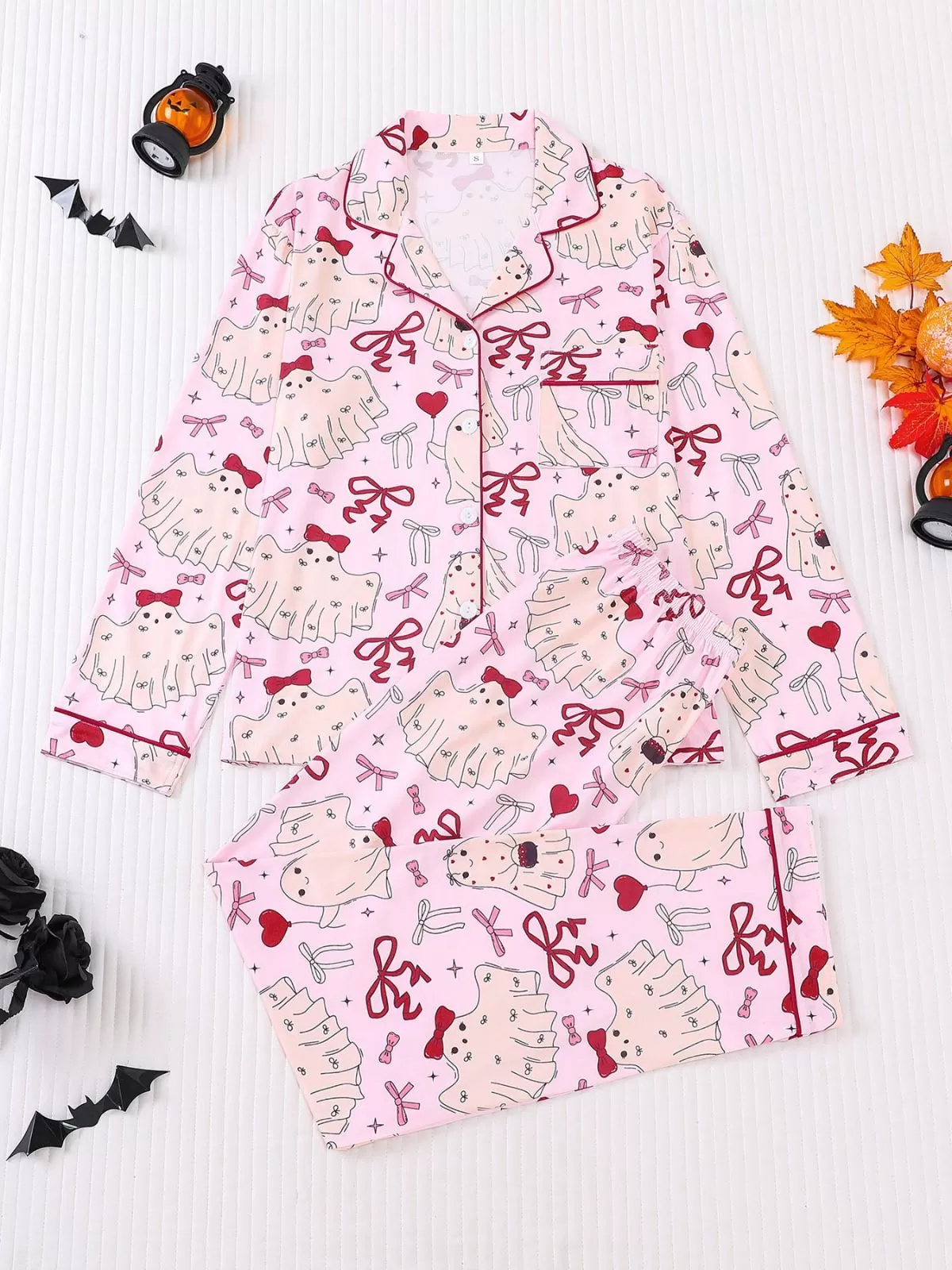 2pcs Halloween Pink Bow Pajama Pants Set, 2 of 10