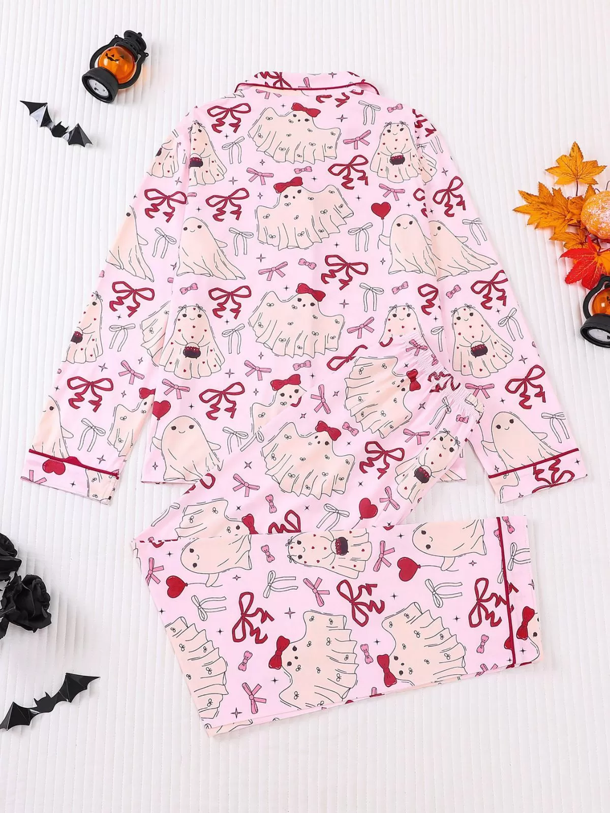 2pcs Halloween Pink Bow Pajama Pants Set, 3 of 10