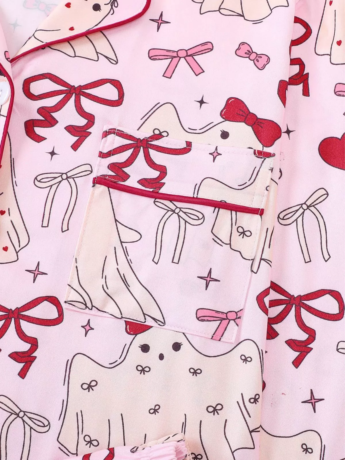 2pcs Halloween Pink Bow Pajama Pants Set, 5 of 10