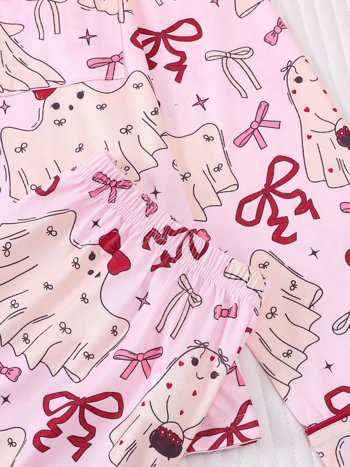 2pcs Halloween Pink Bow Pajama Pants Set, 7 of 10