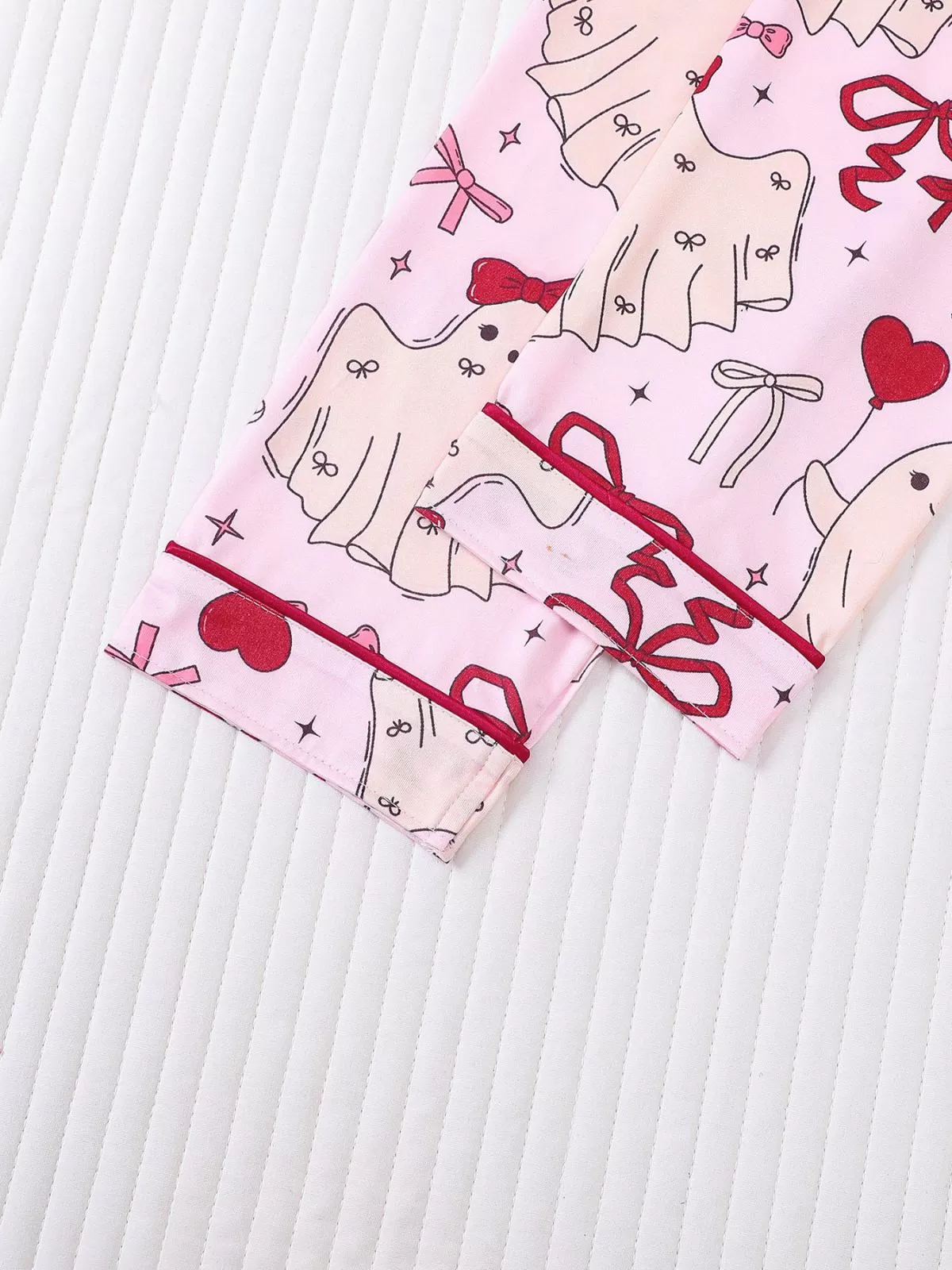 2pcs Halloween Pink Bow Pajama Pants Set, 9 of 10