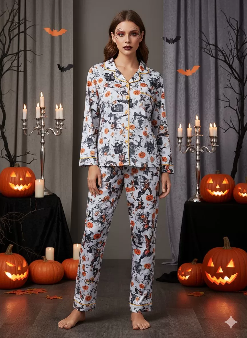2pcs Halloween Pumpkin Ghost Pajama Pants Set, 1 of 8