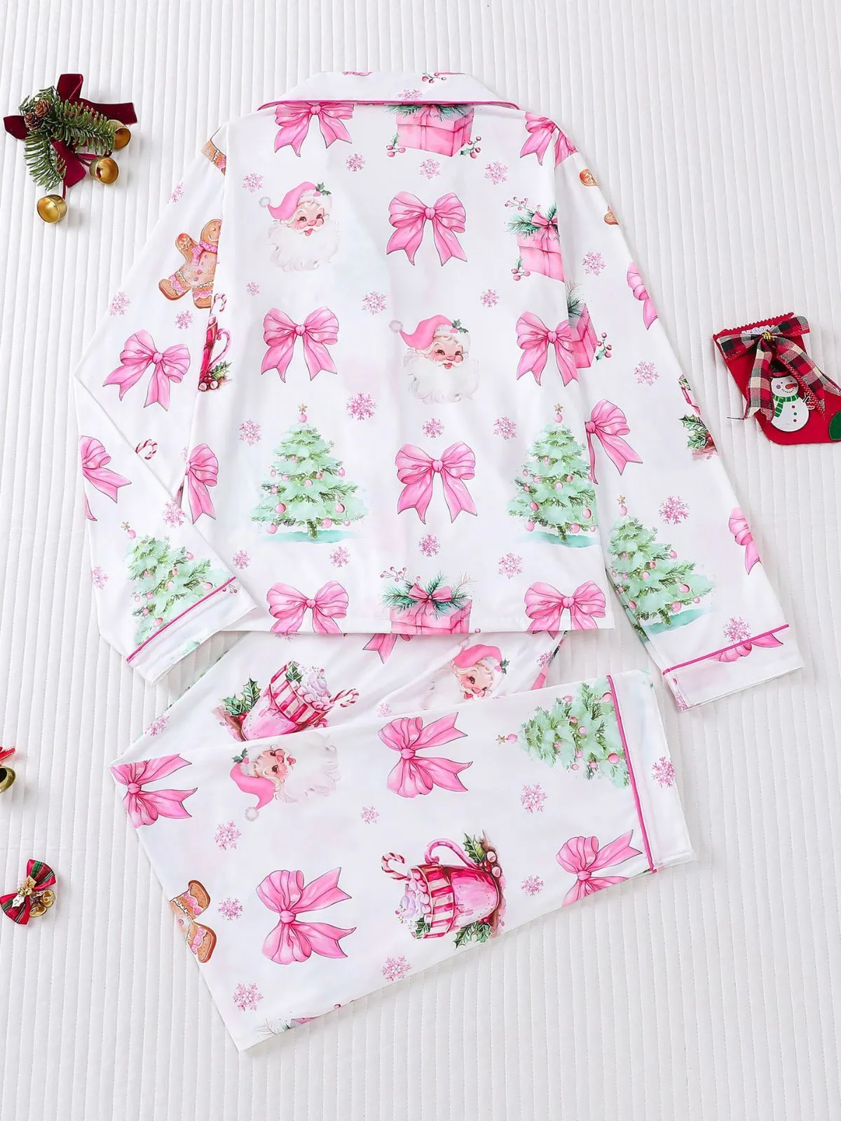 Christmas Bow & Tree Graphic Printed Pajama Pants Set, 2 of 8