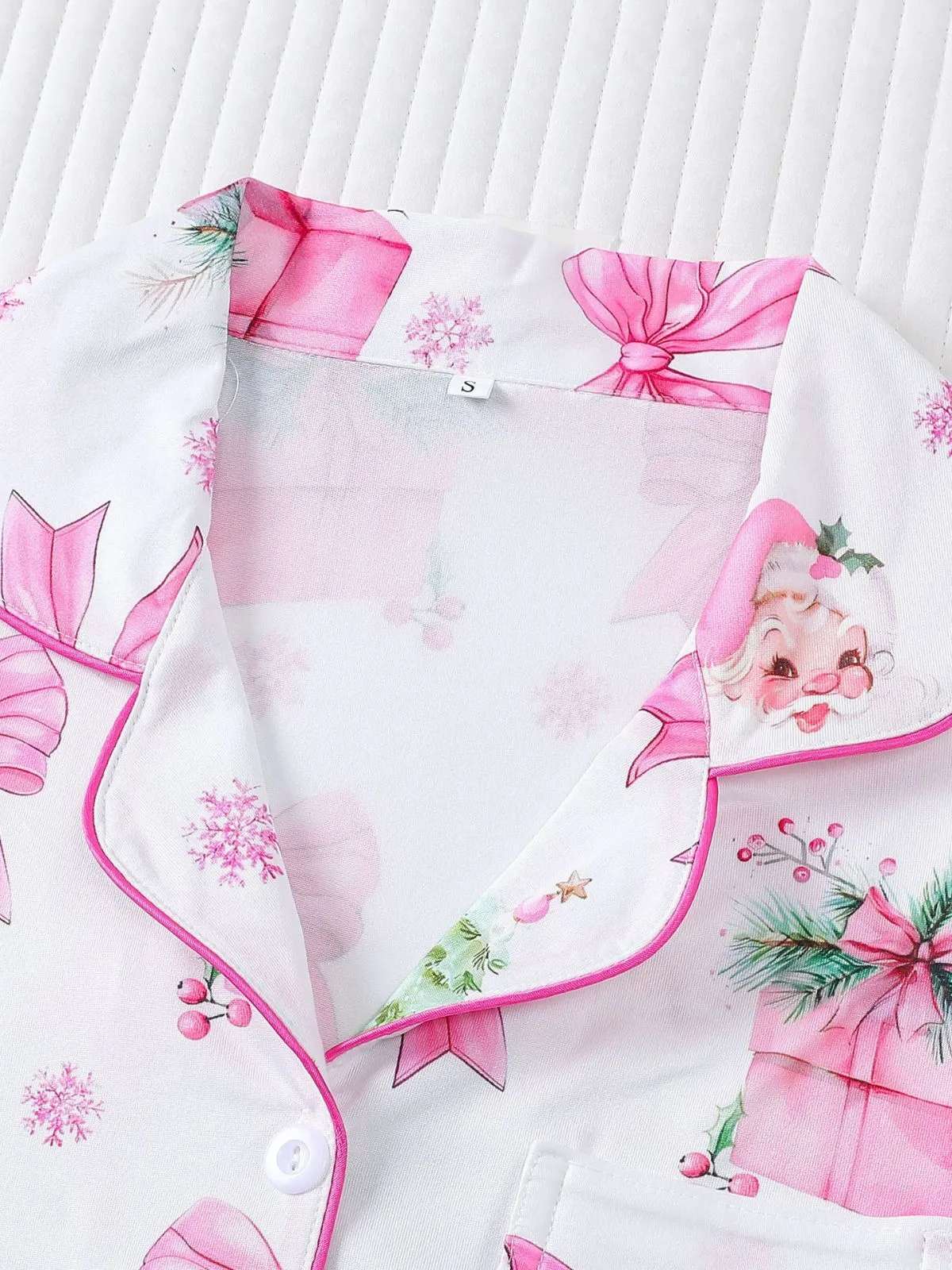 Christmas Bow & Tree Graphic Printed Pajama Pants Set, 3 of 8