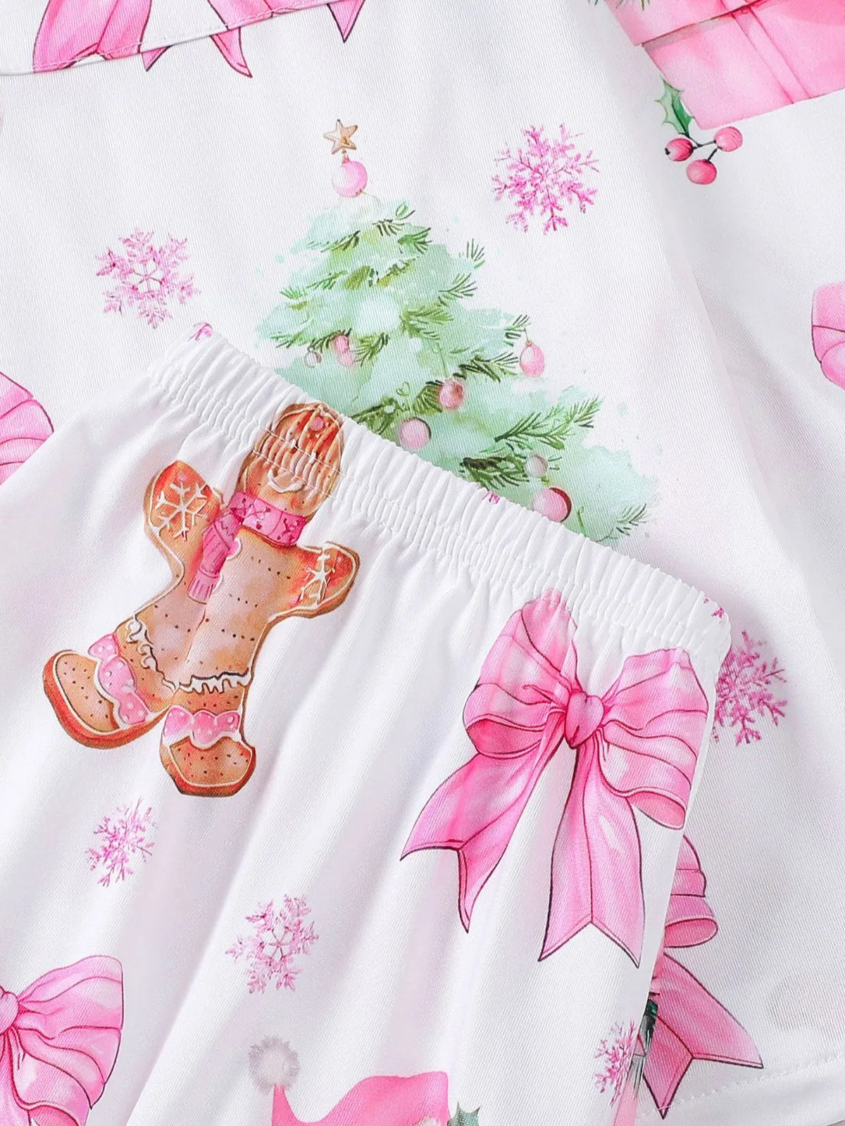 Christmas Bow & Tree Graphic Printed Pajama Pants Set, 4 of 8