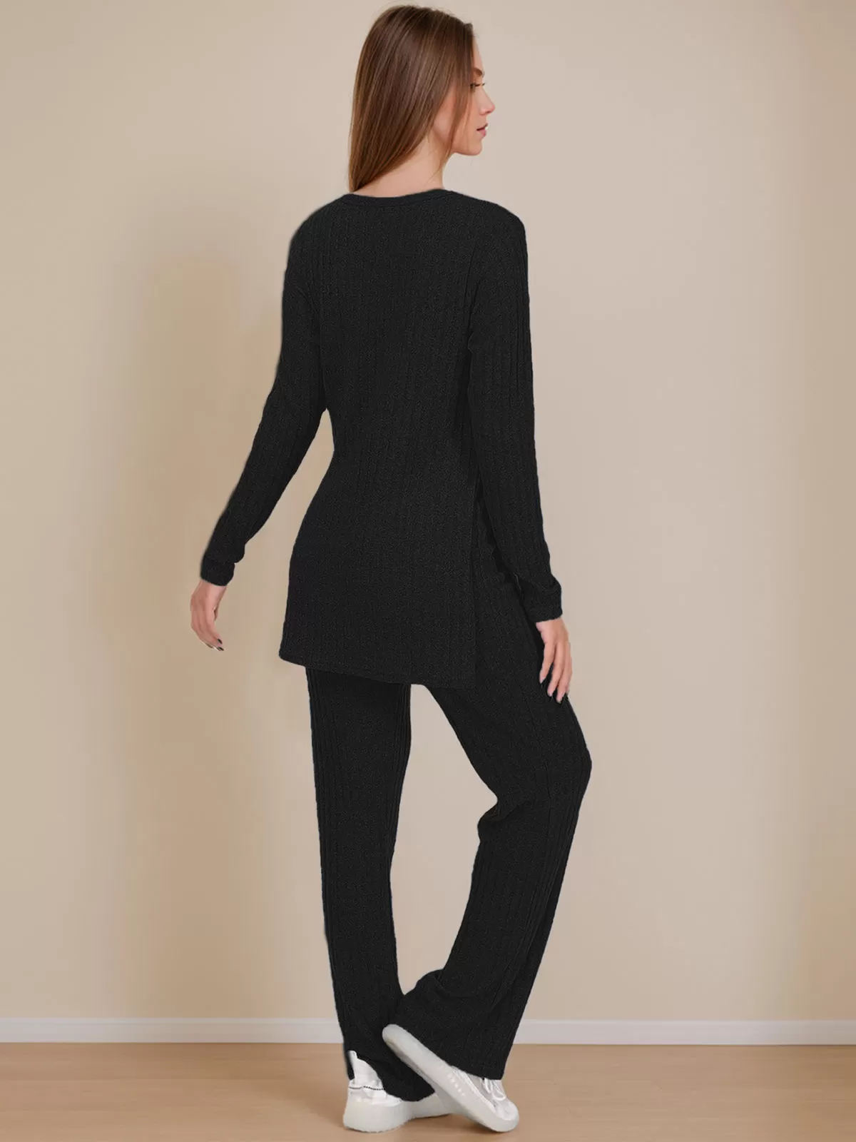 Solid Long Sleeve T-shirt & Solid Fabric Pants, 2 of 6