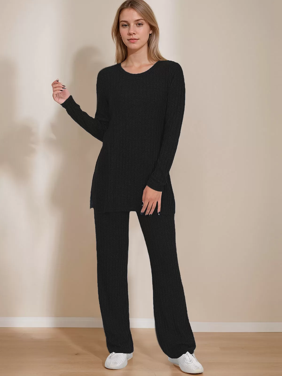 Solid Long Sleeve T-shirt & Solid Fabric Pants, 4 of 6