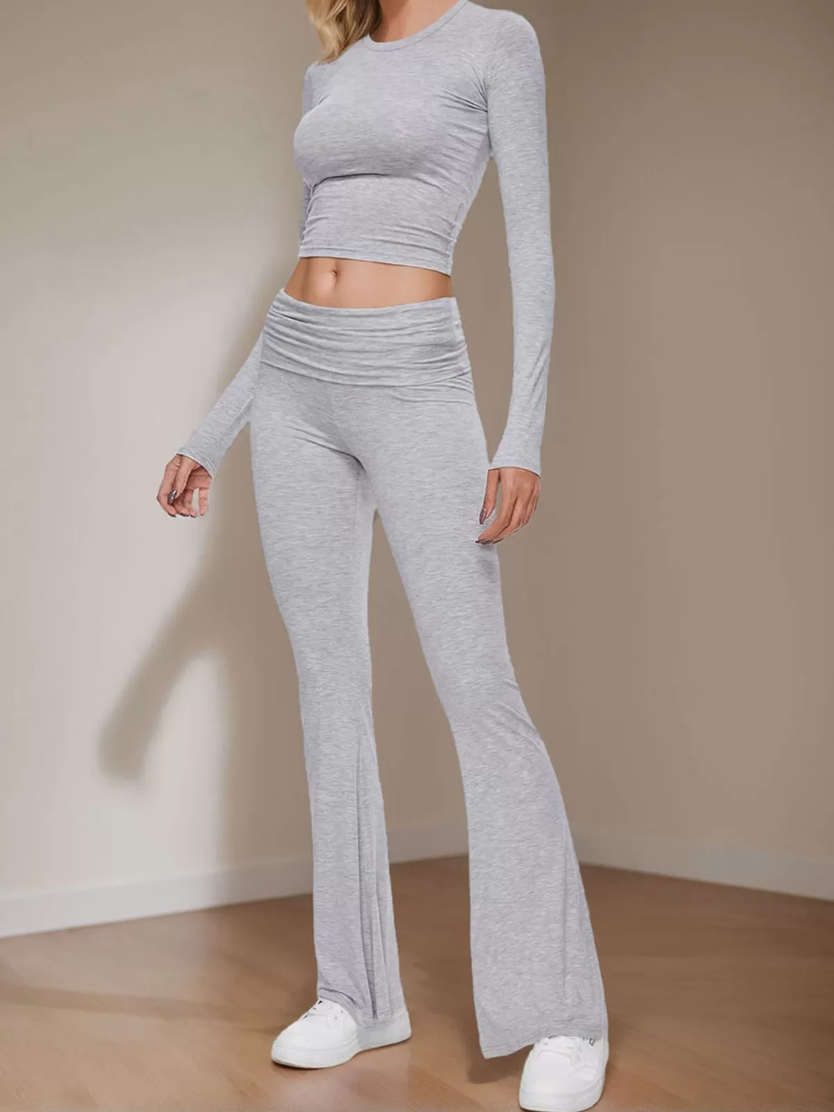 Solid Long Sleeve Knit Top & Solid Knit Pants, 4 of 7