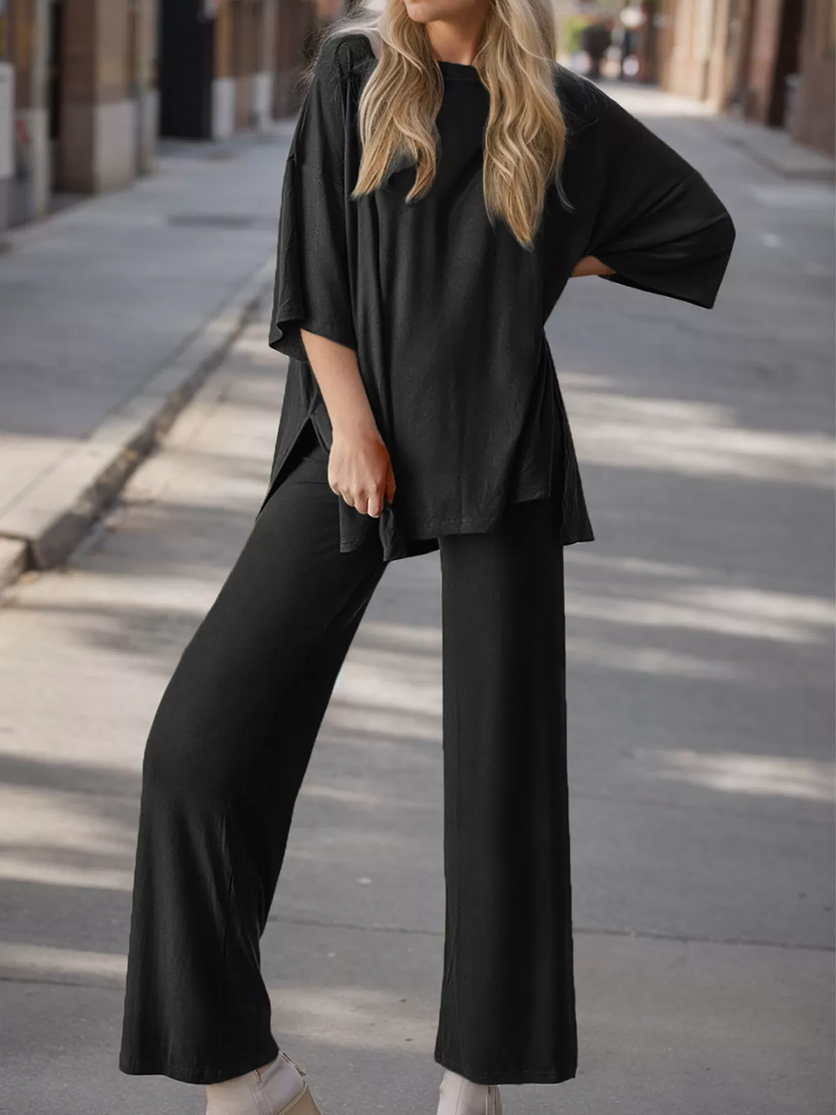 Solid Round Neck Half Sleeve Knit Two-piece Outfits, 5 of 5