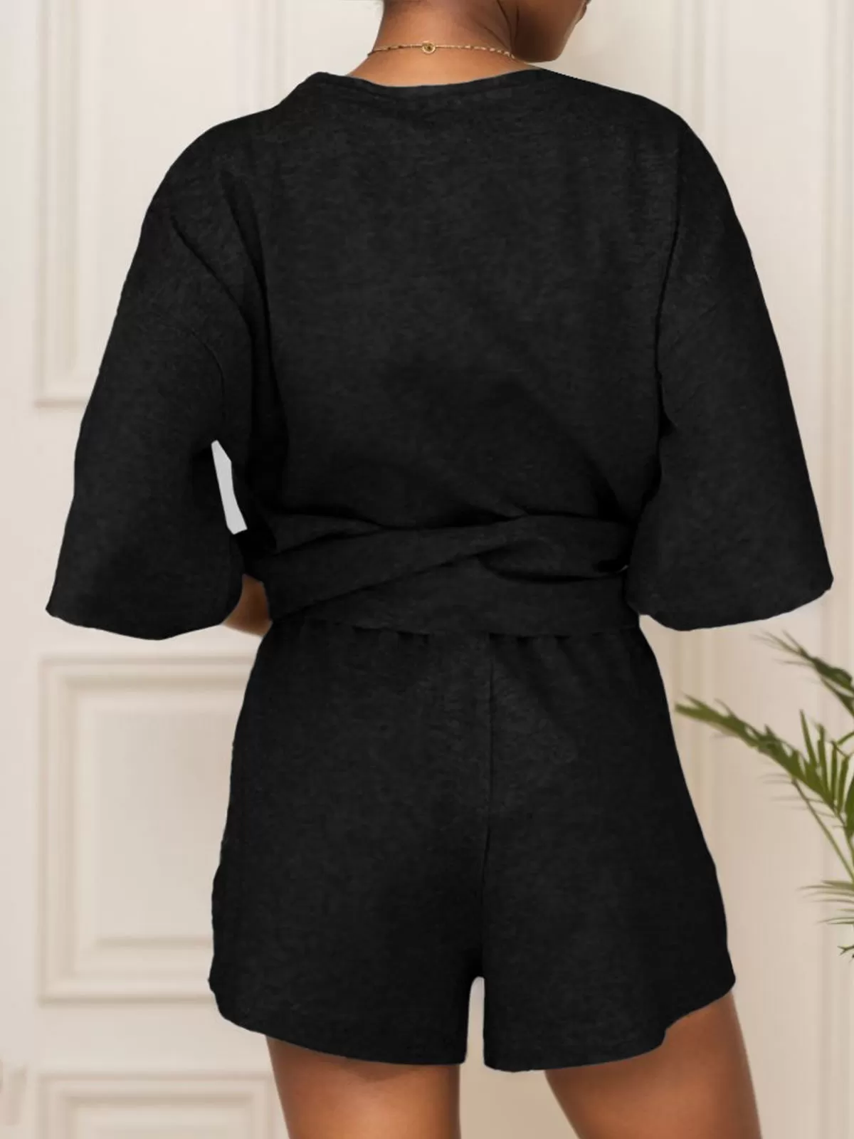 Solid 3/4 Sleeve T-shirt & Solid Shorts, 2 of 6